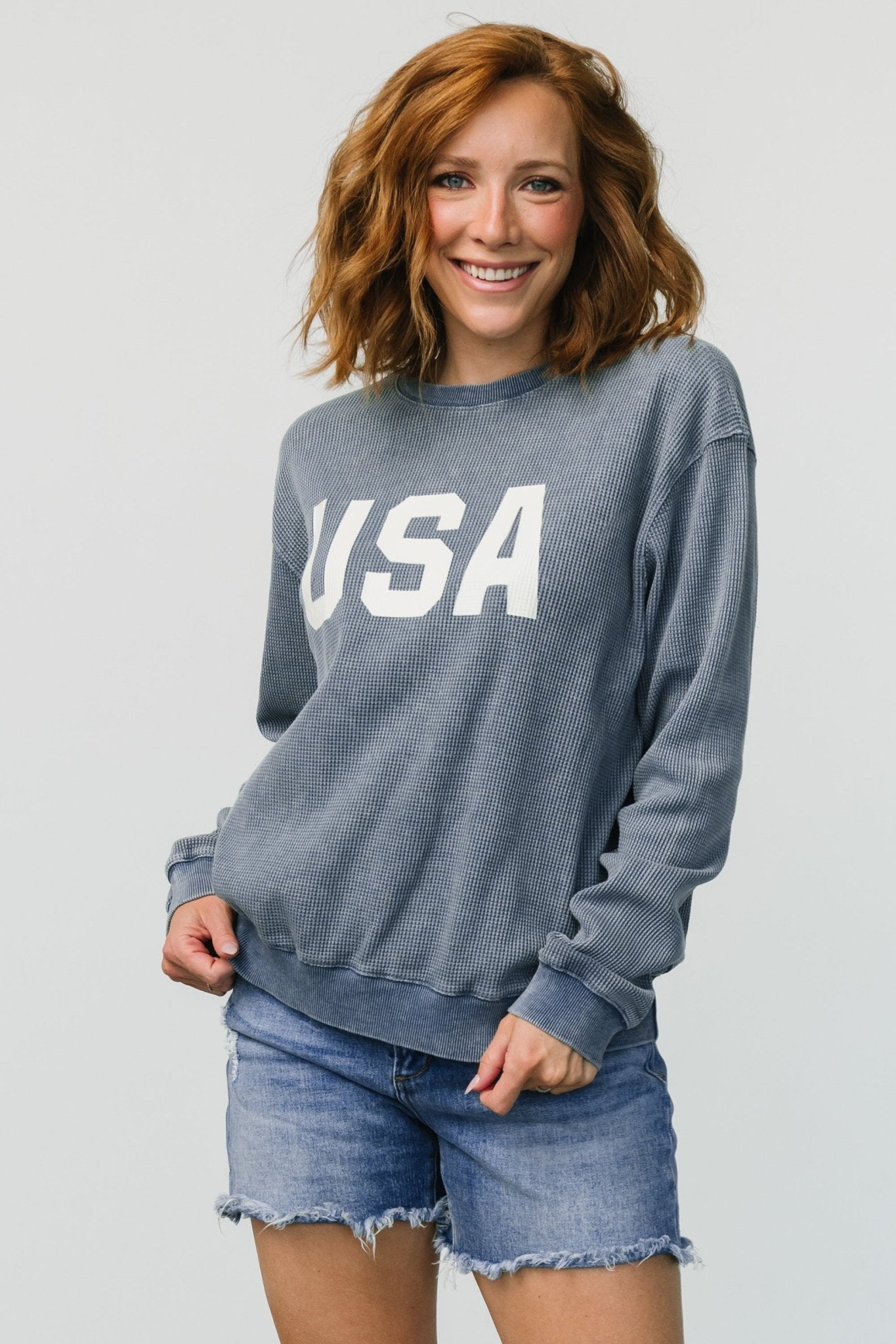 USA Sweater Top | Slate Blue Official For Sale