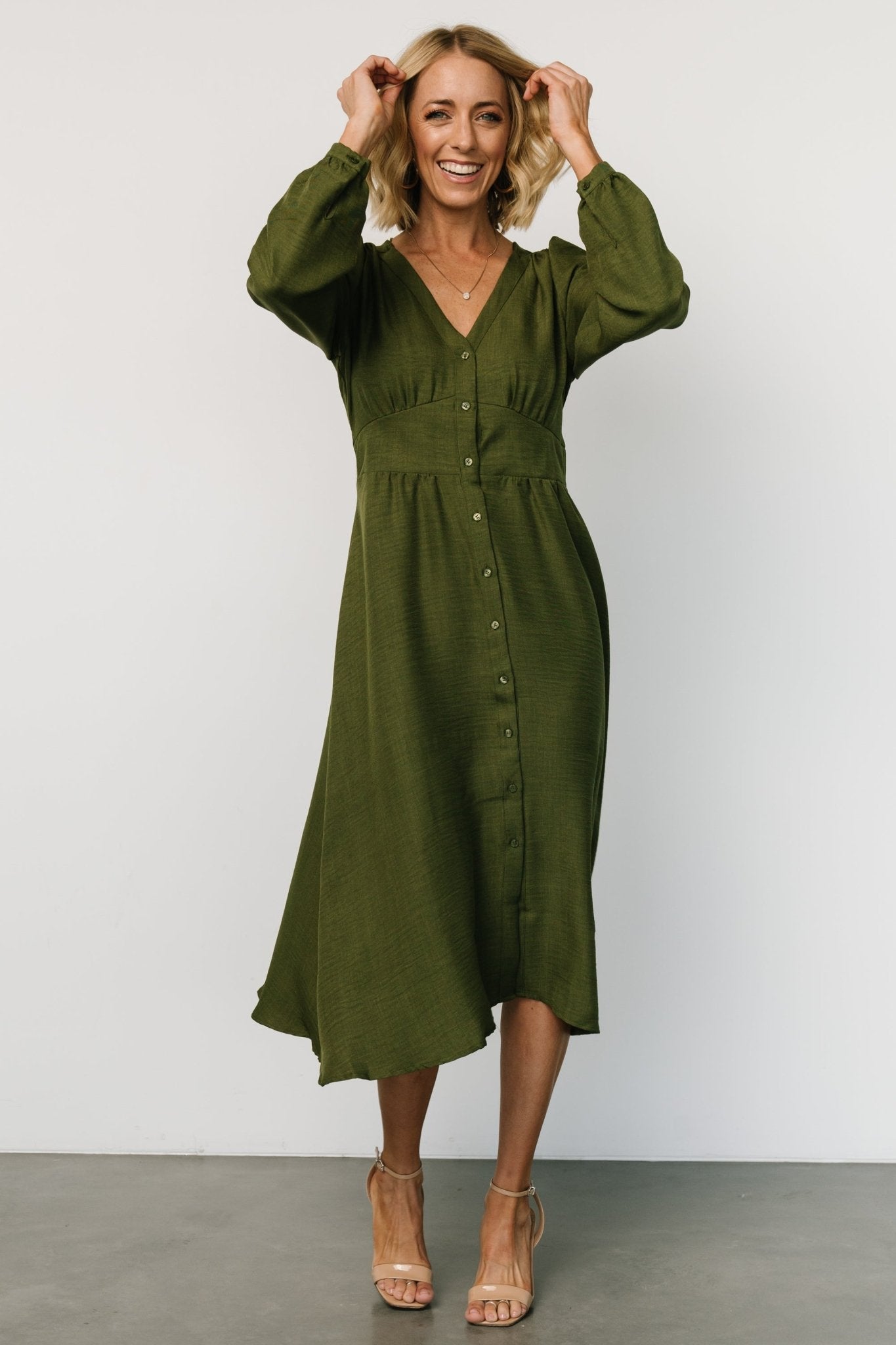 Faith Button Midi Dress | Olive Discount Wide Range Of