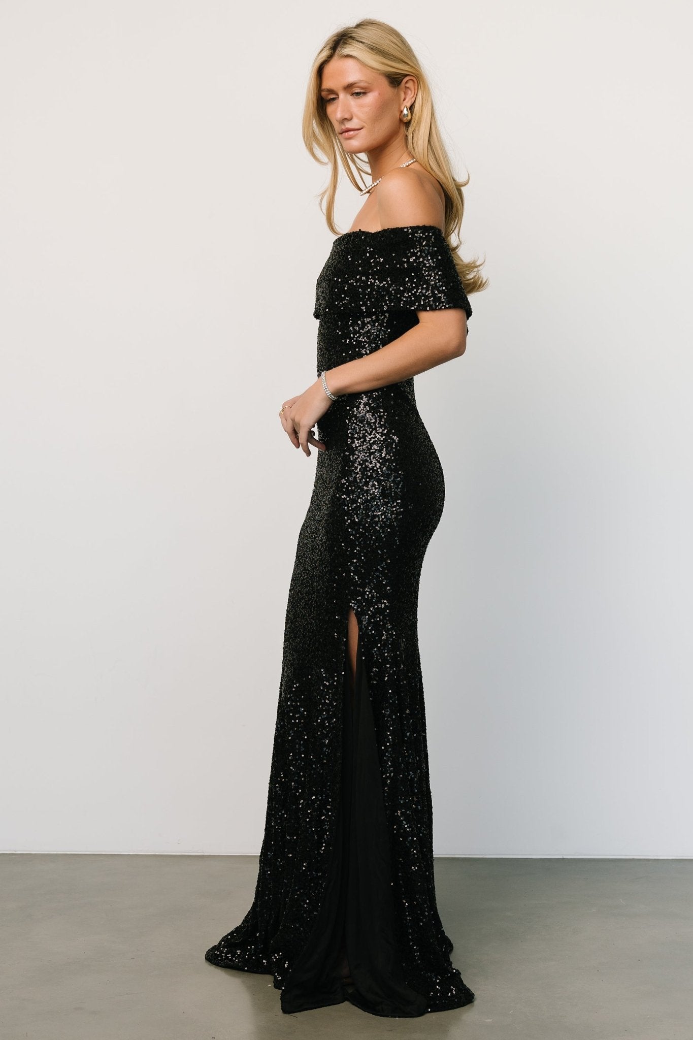 Yvonne Off Shoulder Sequin Gown | Black How Much Cheap Online