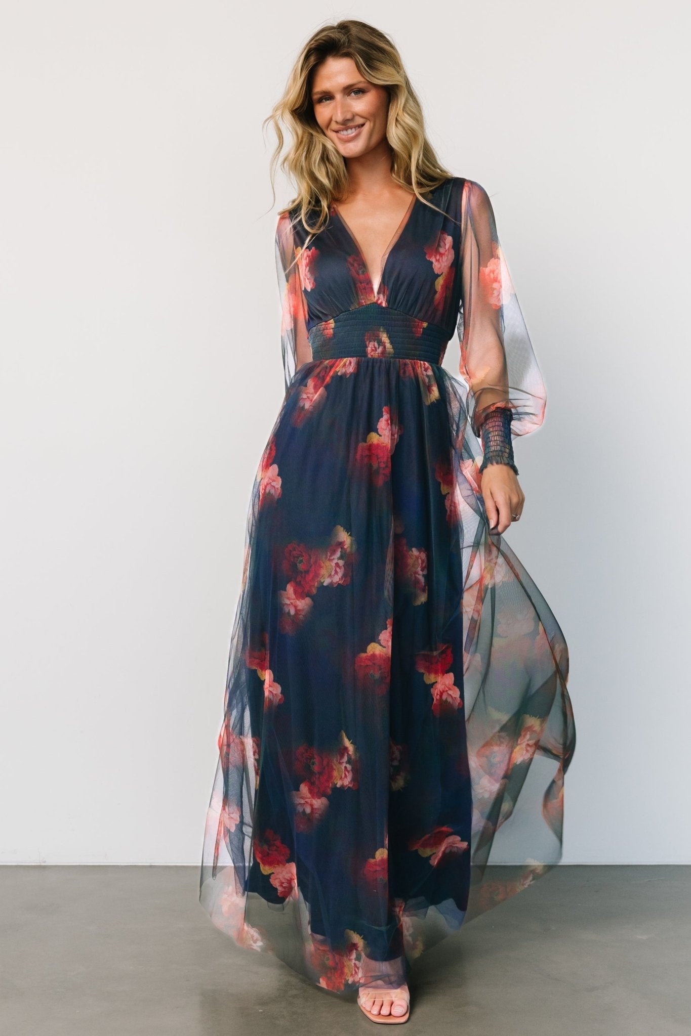 Layla Tulle Maxi Dress | Topaz Ombre Floral Clearance Eastbay