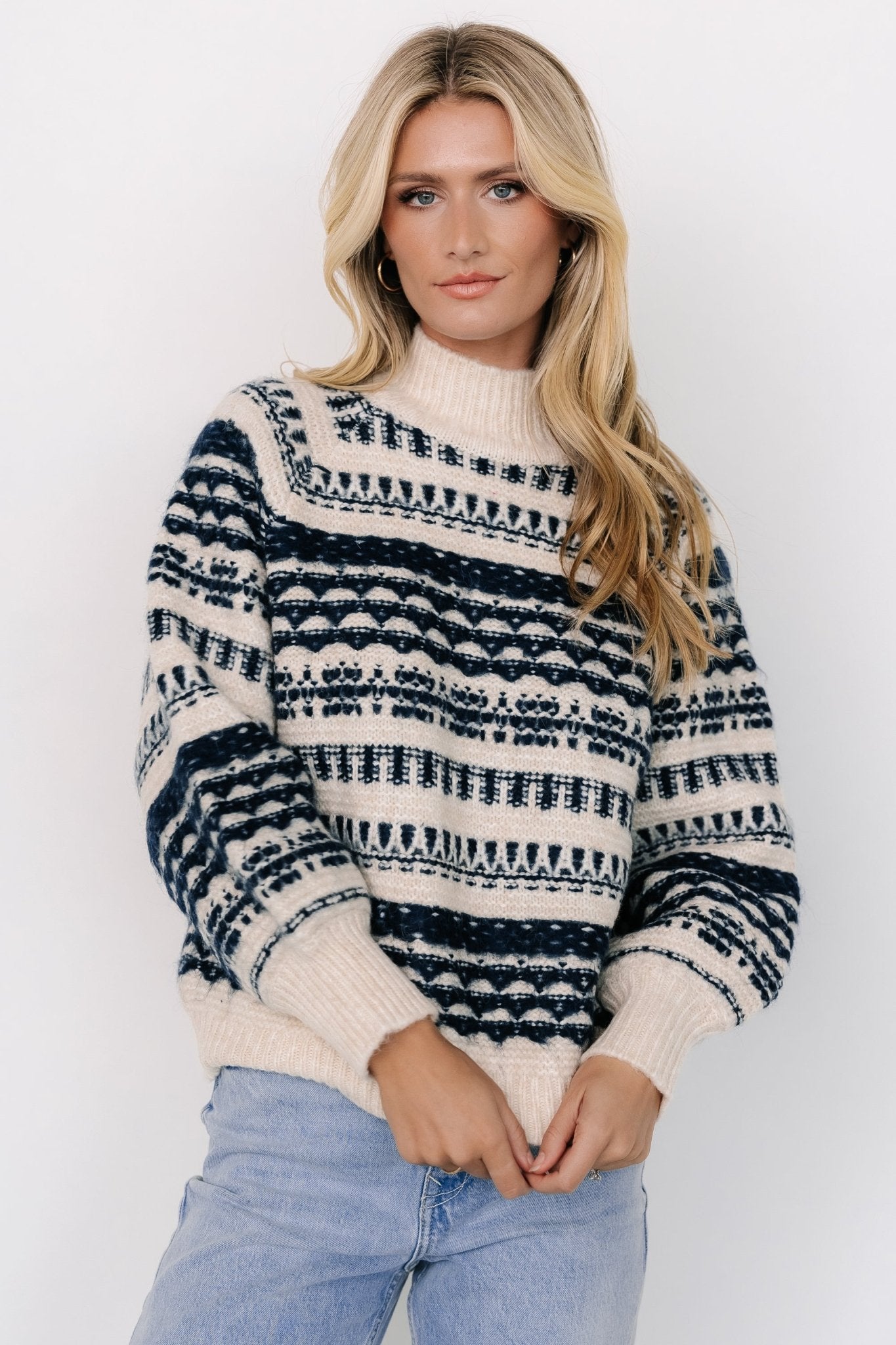 Guadalupe Mock Neck Sweater | Ivory + Navy Footaction Online