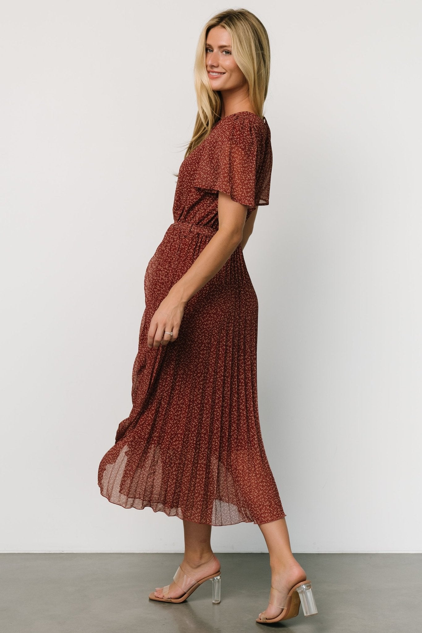 Prim Pleated Dress | Dark Rust Cheap Extremely