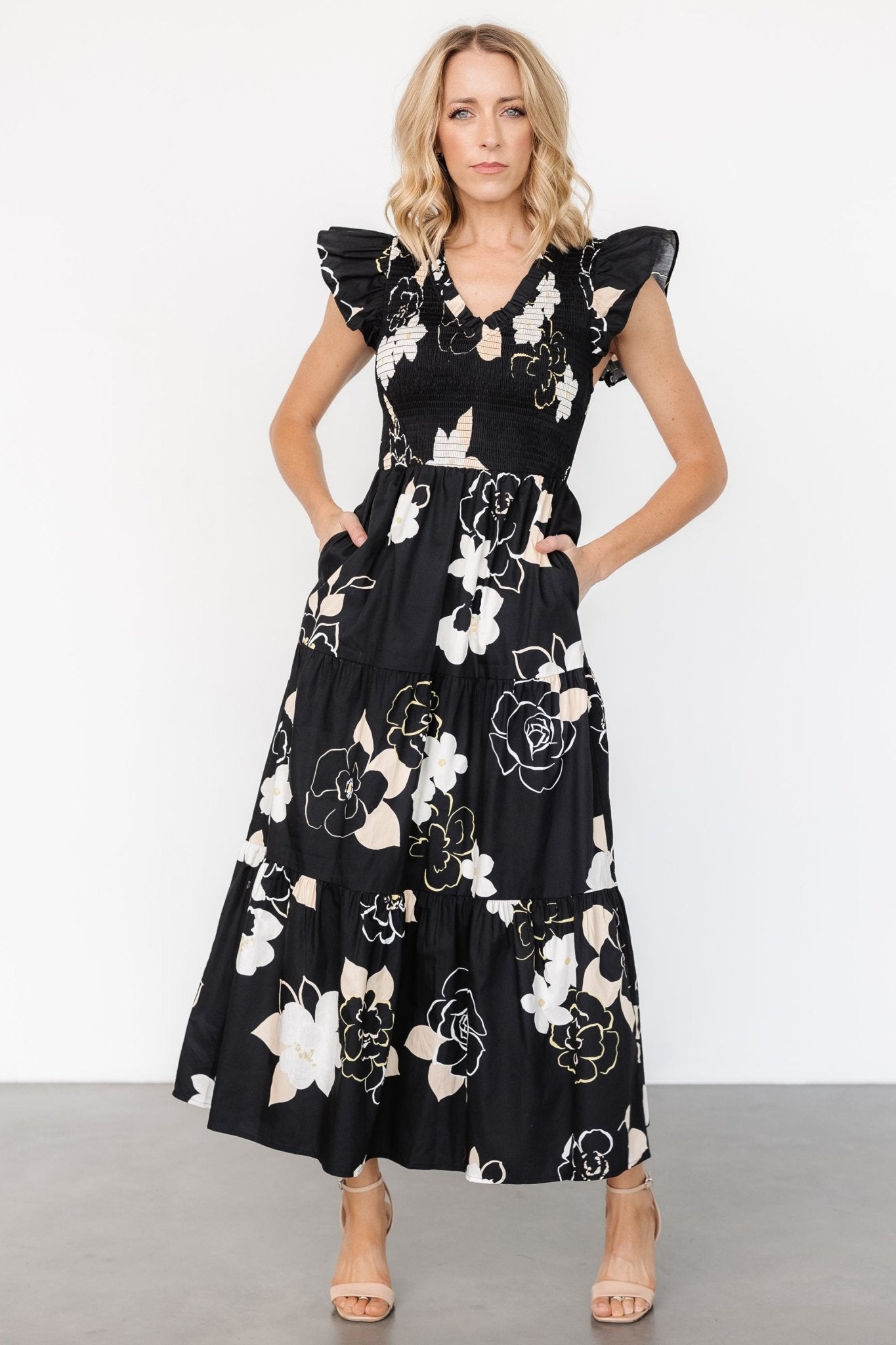 Ranchero Smocked Maxi Dress | Black Print Shop Offer Cheap Pice