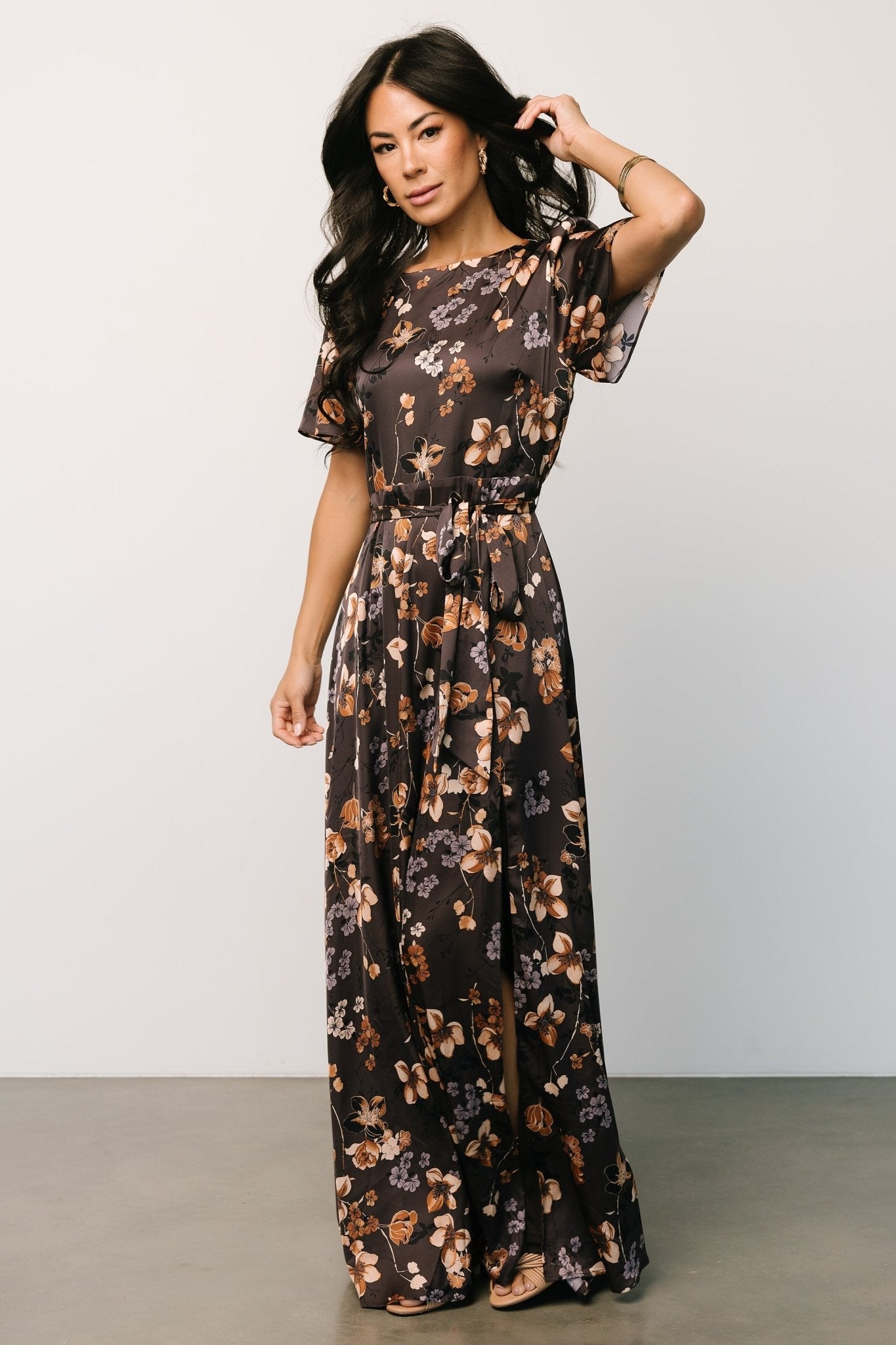 Agnes Satin Maxi Dress | Brown Floral Free Shipping Pick A Best