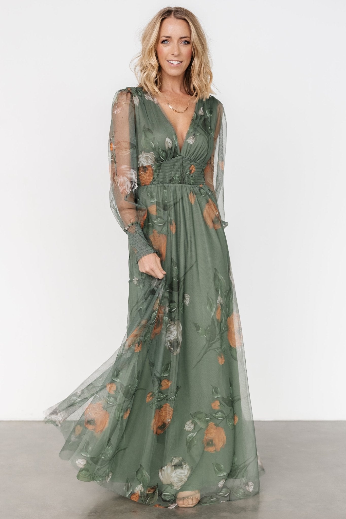 Layla Tulle Maxi Dress | Dusty Olive Floral Sale Cheap Pices