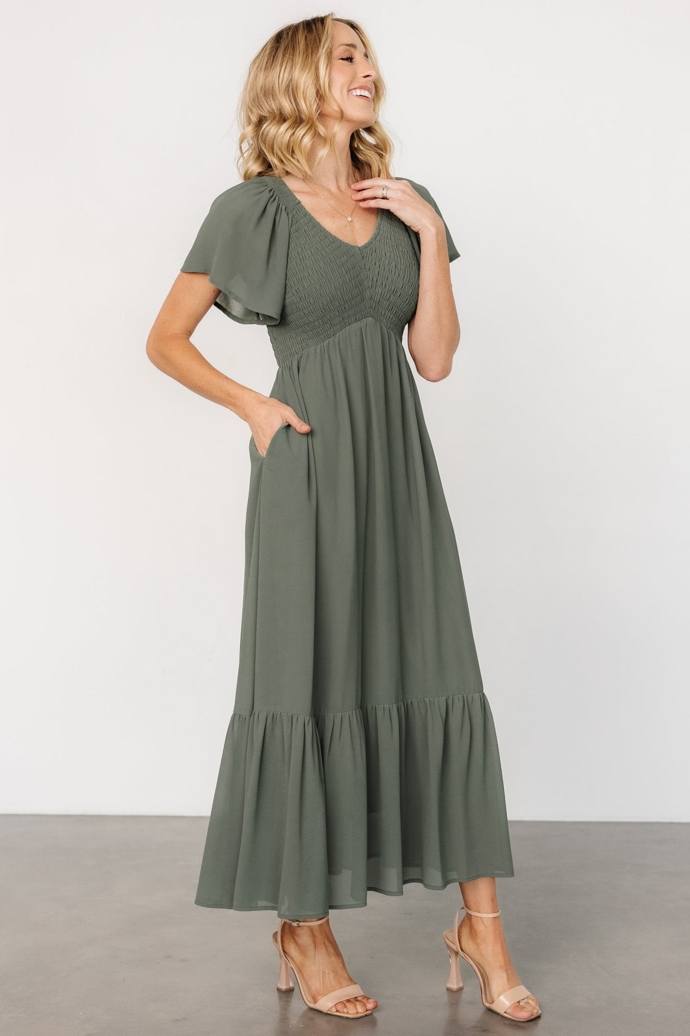 Monica Smocked Dress | Dark Sage Buy Cheap Buy