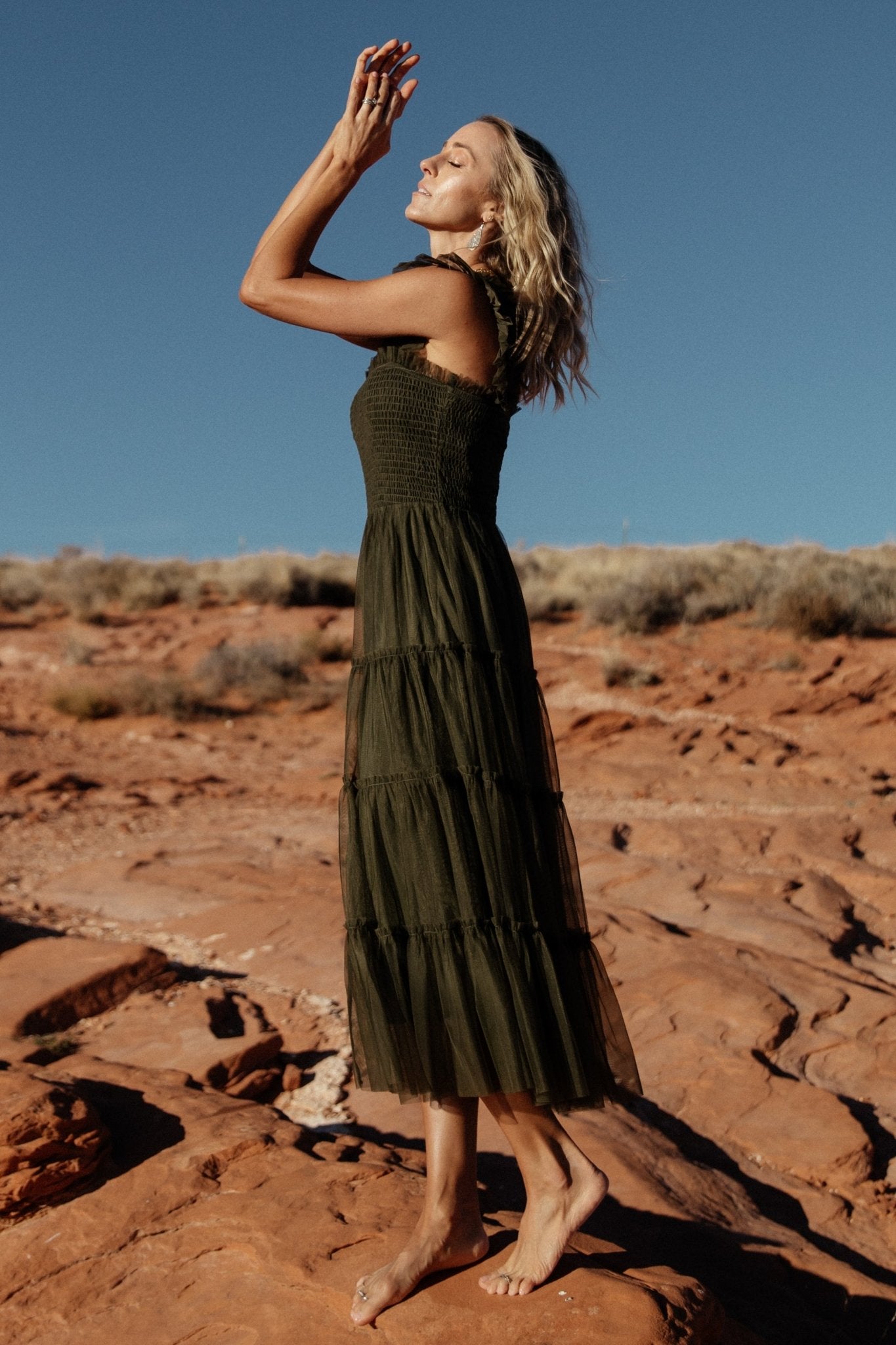 Emma Smocked Tulle Dress | Dark Olive Low Shipping Fee Online