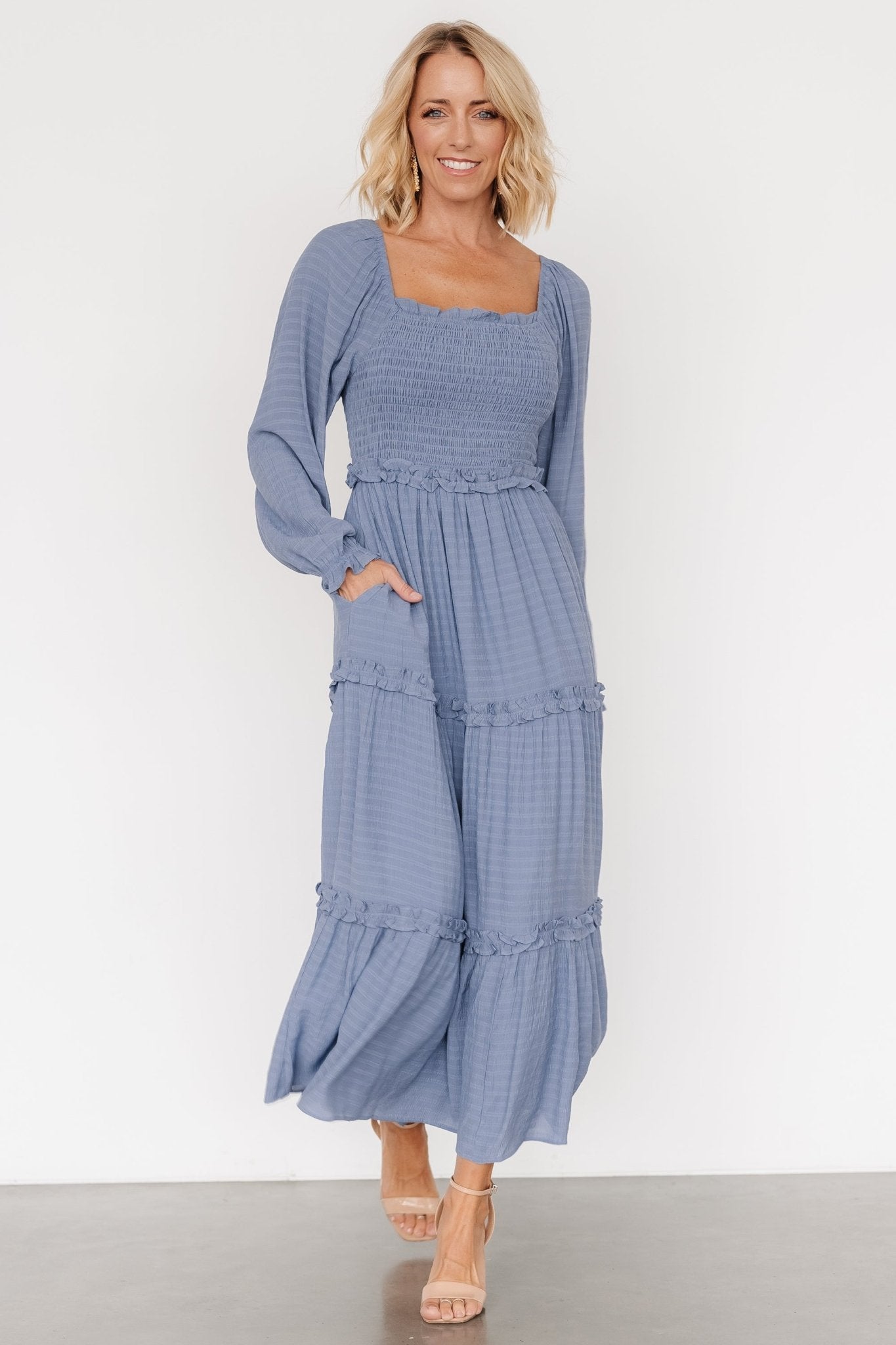 Rowan Tiered Dress | Slate Blue Real Cheap Online