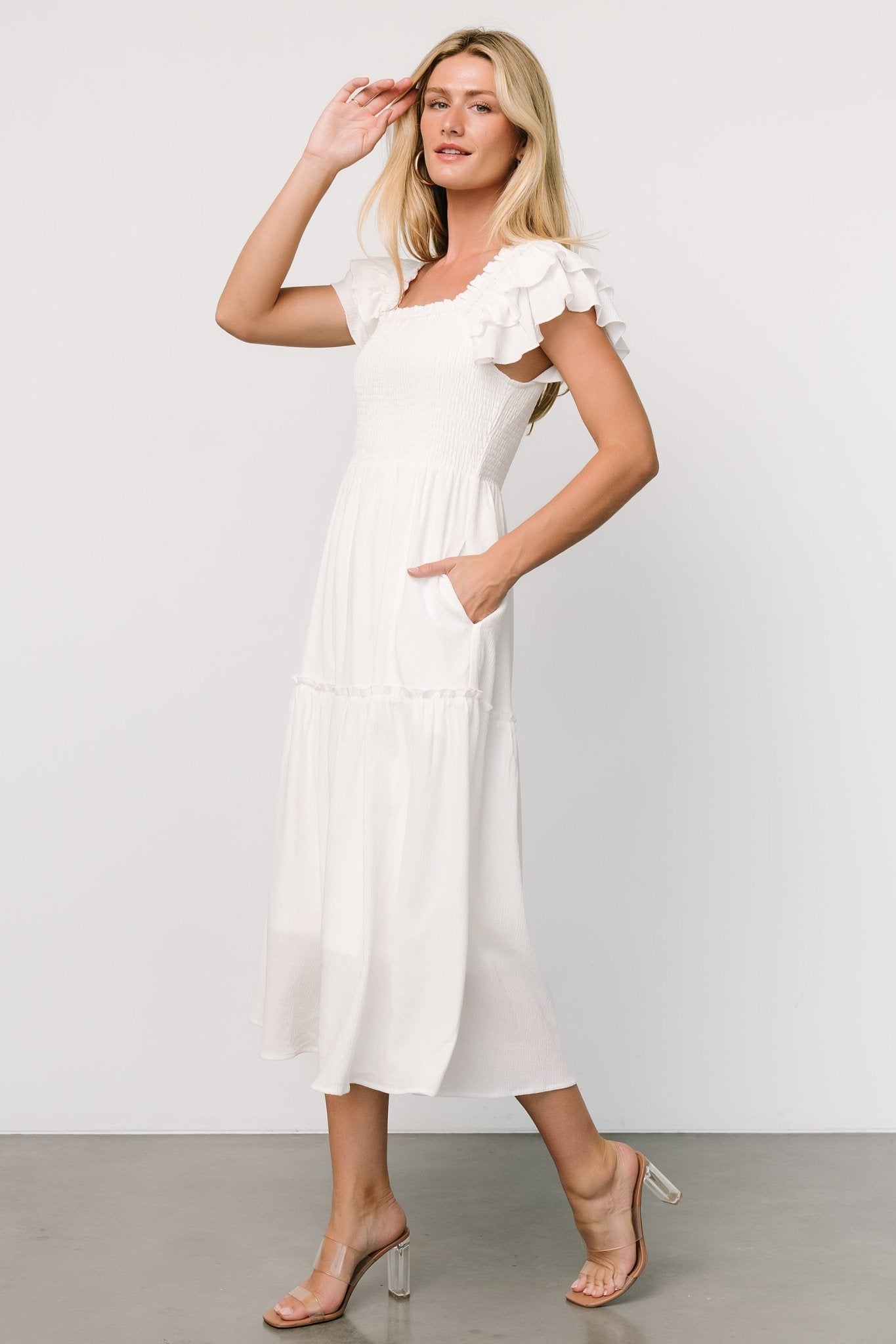 Jacie Smocked Midi Dress | White Buy Cheap Best Sale