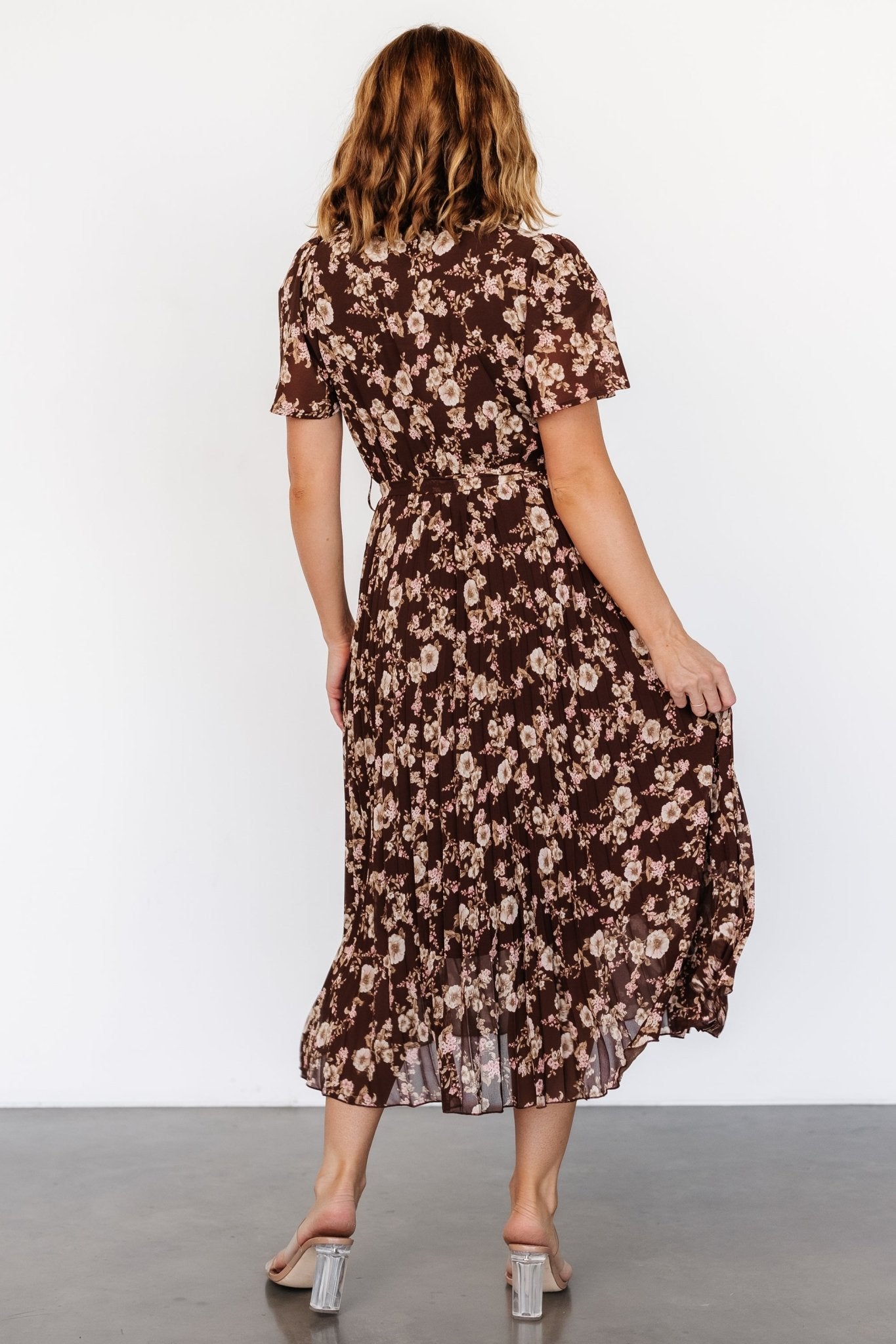 Cassidy Pleated Midi Dress | Brown Floral Free Shipping Perfect