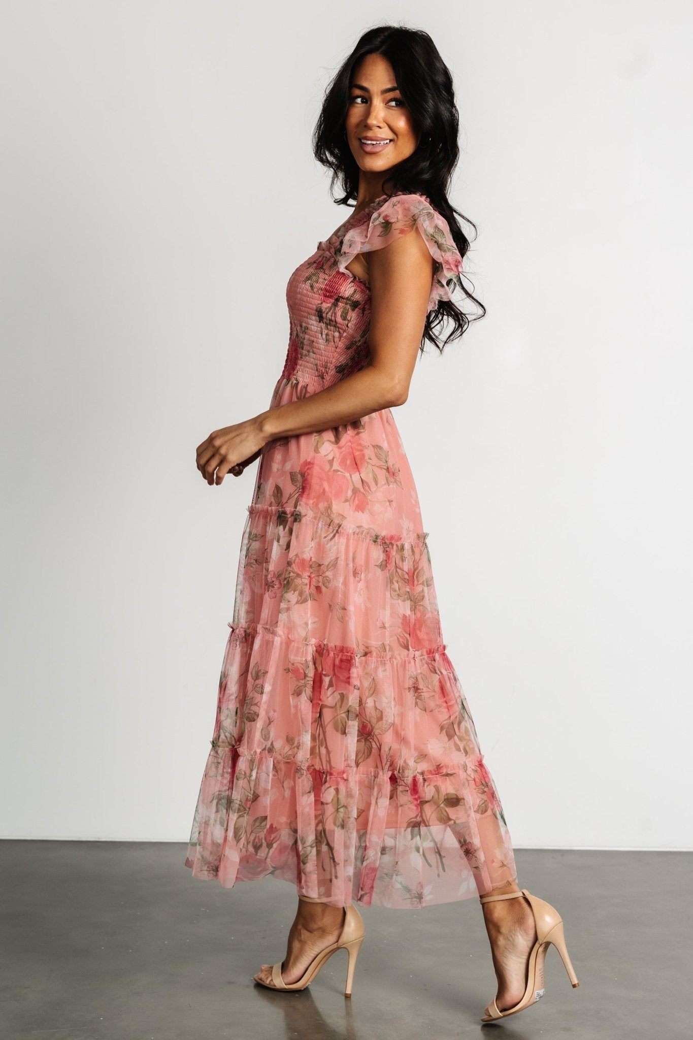 Clementine Tulle Midi Dress | Pink Rose Floral Cheap Outlet Locations