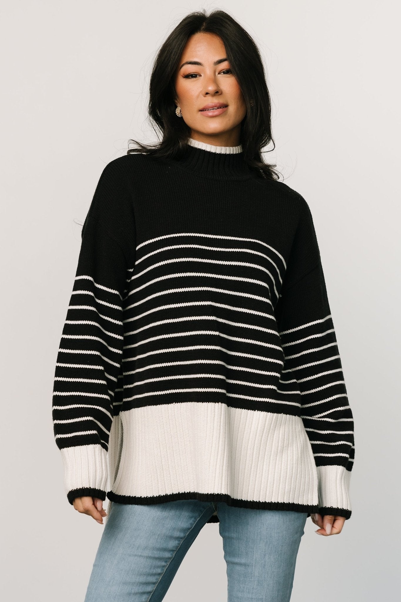 Benedict Stripe Knit Sweater | Black + Cream Clearance Amazon