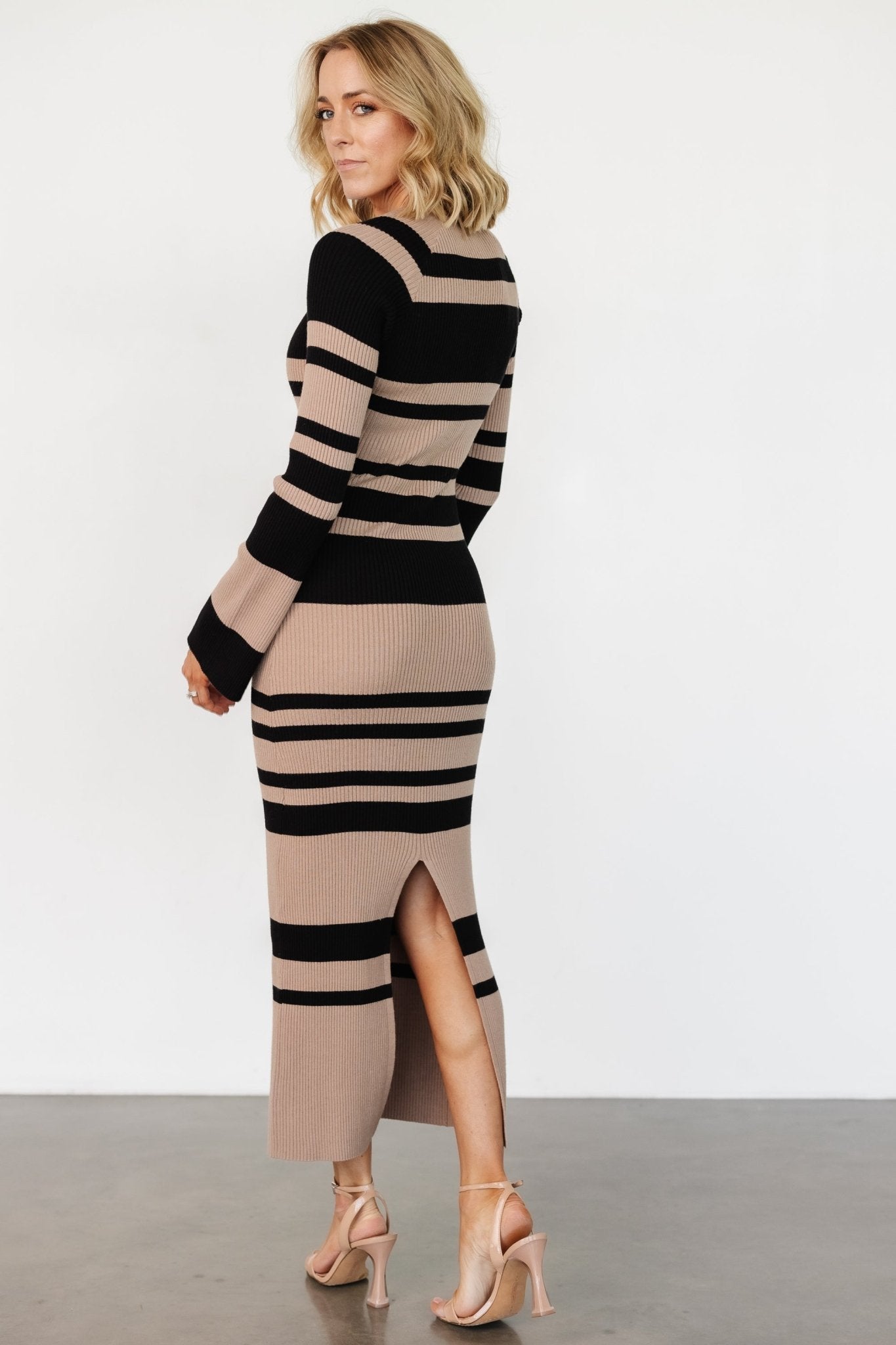 Marika Ribbed Dress | Camel + Black Stripe Buy Cheap Pay With Paypal