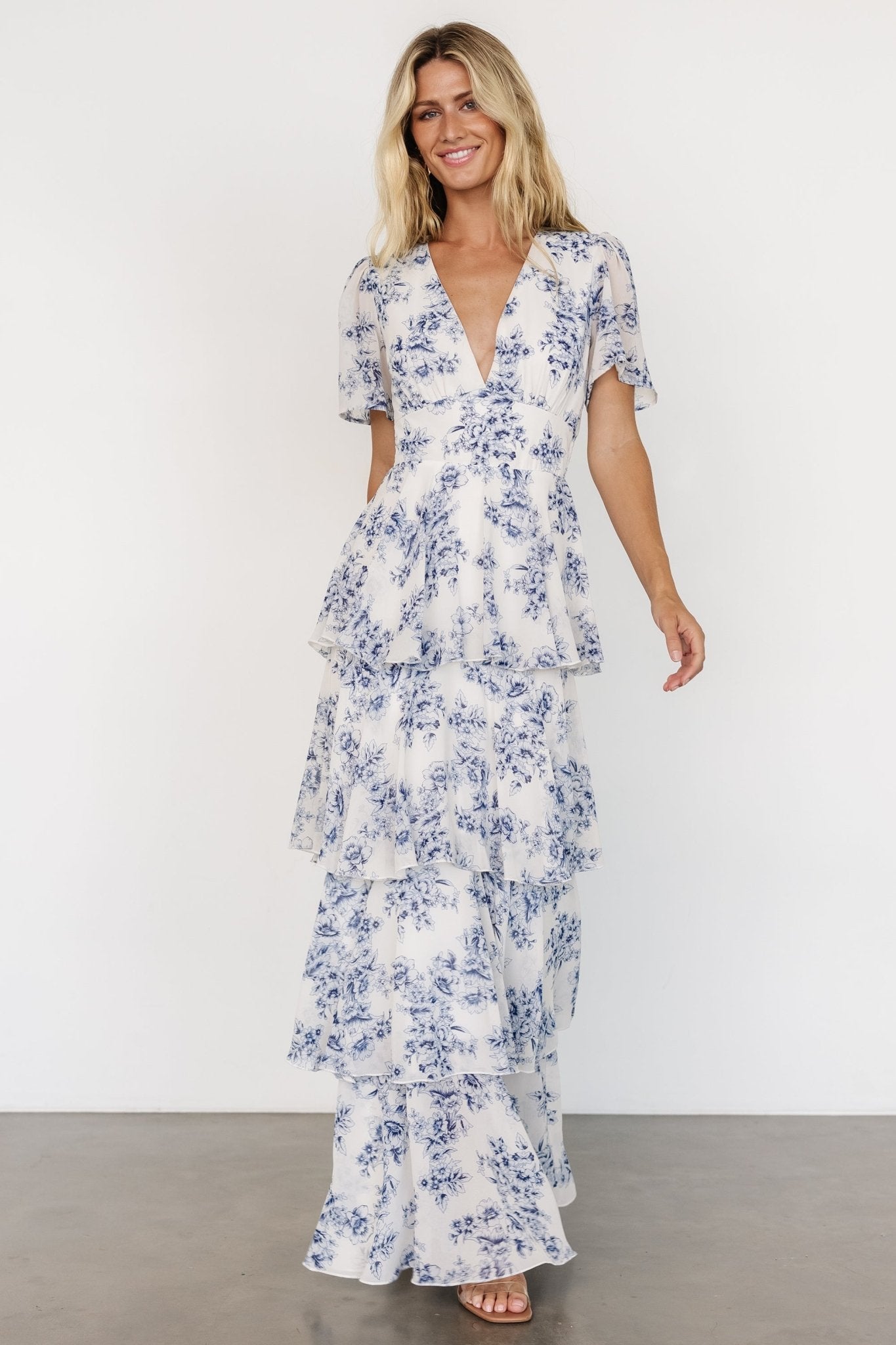 Montaigne Ruffle Maxi Dress | Off White + Blue Sale Low Pice Fee Shipping