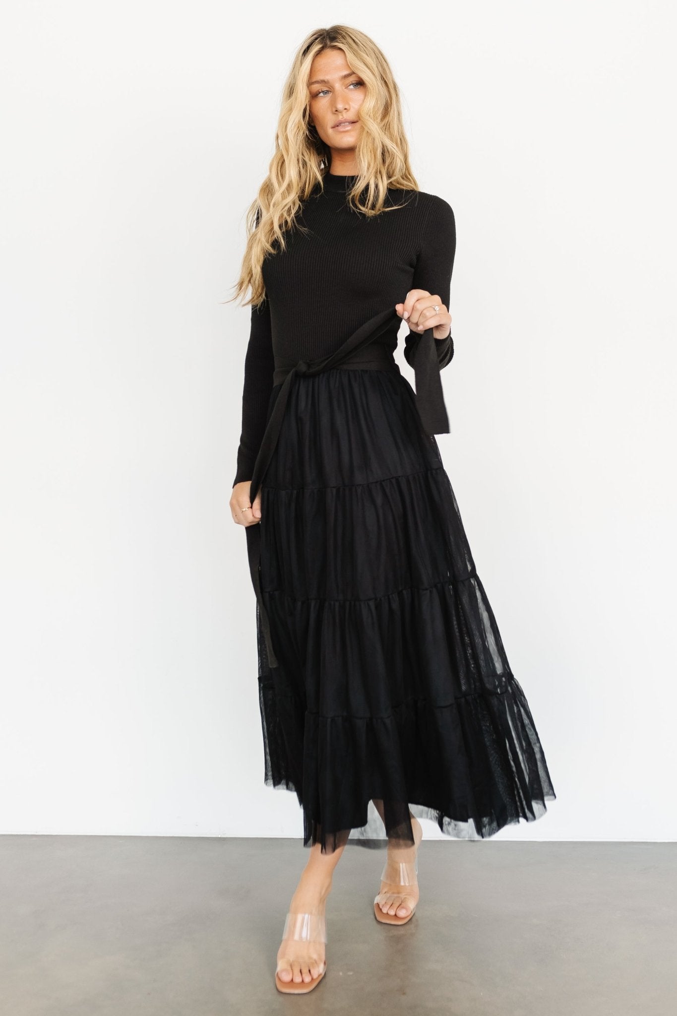 Demi Sweater Tulle Dress | Black Lowest Pice