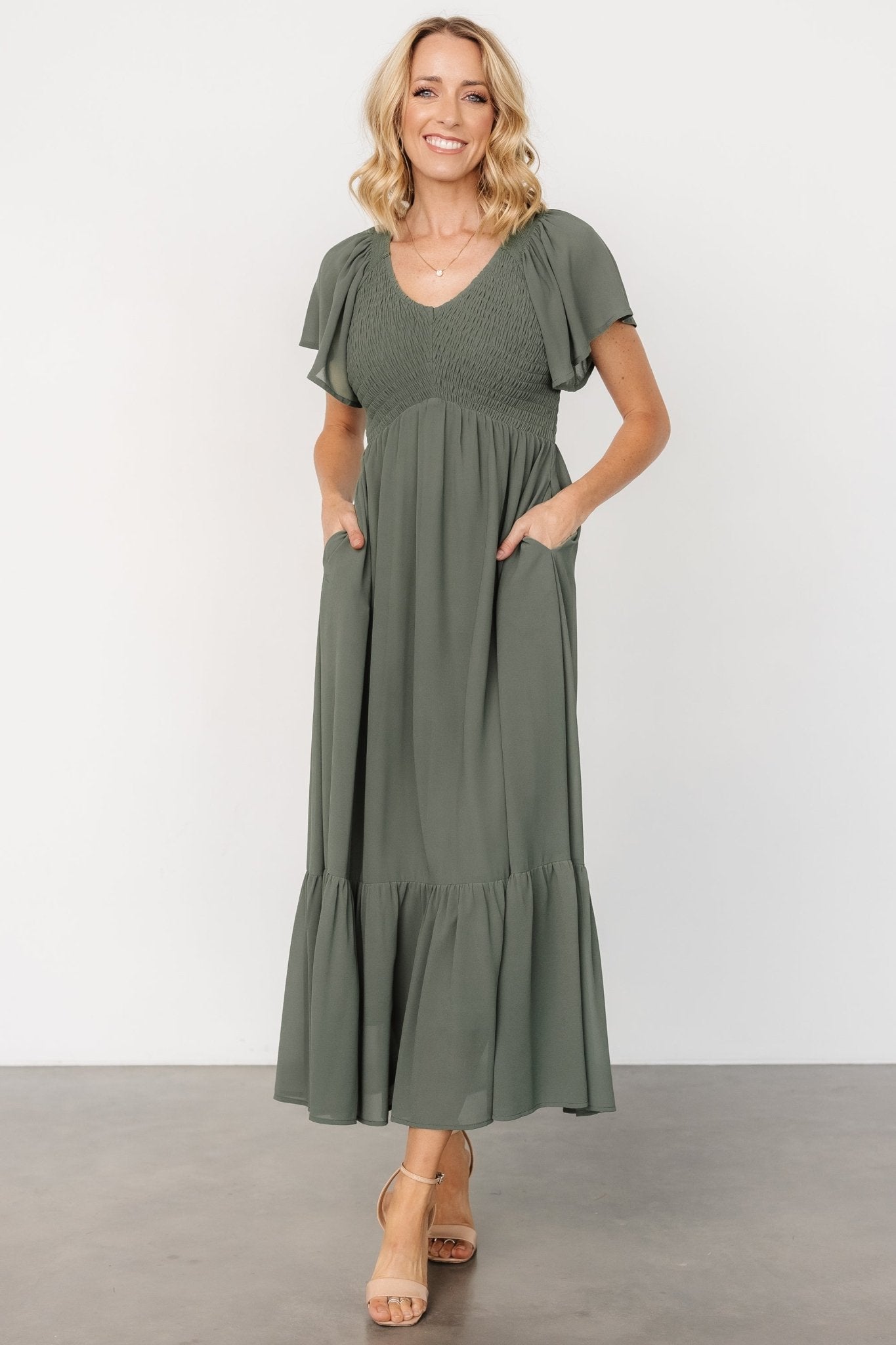 Monica Smocked Dress | Dark Sage Buy Cheap Buy