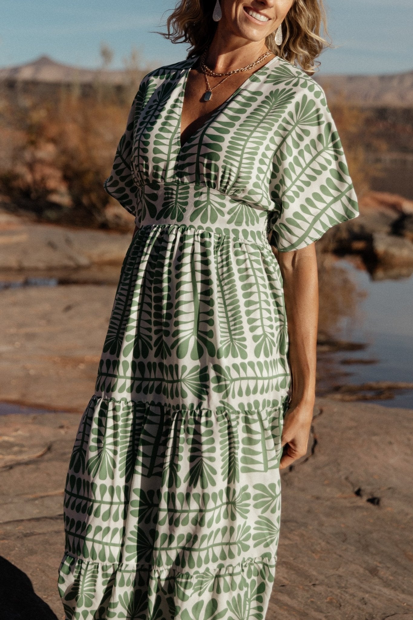 Austin Kimono Dress | Green Print Cheap Finishline