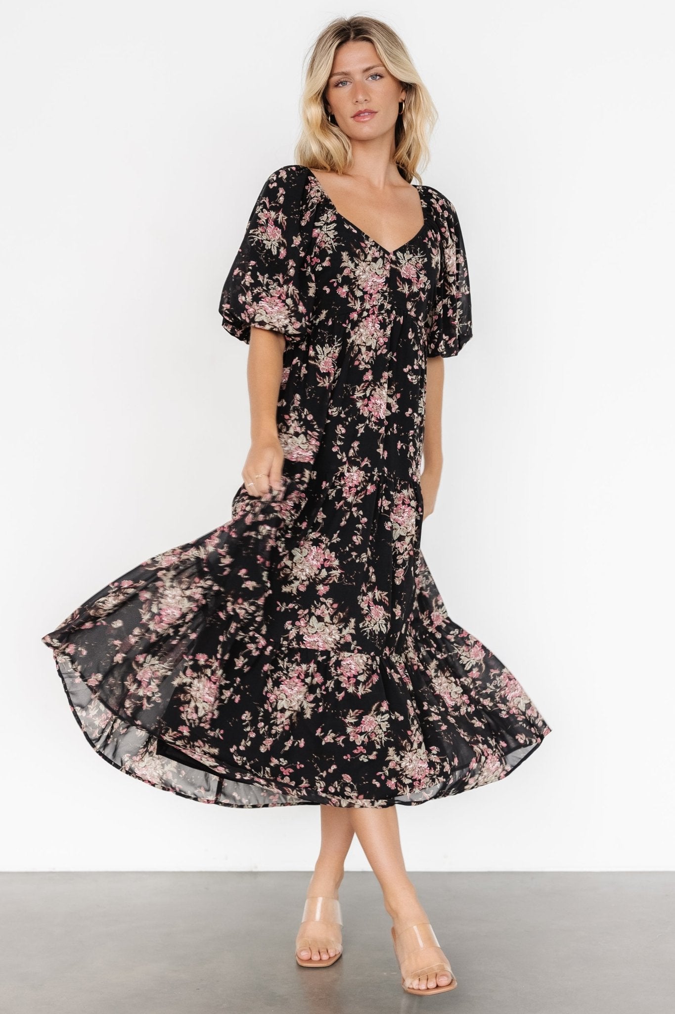 Evelette Dress | Black + Mauve Floral Sale Explore