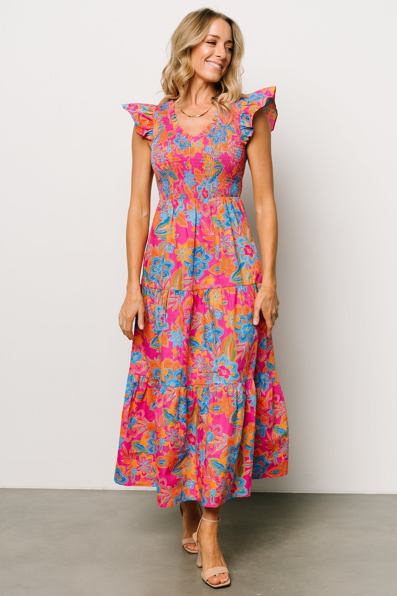 Ranchero Smocked Maxi Dress | Pink Multi Sale Footlocker Finishline