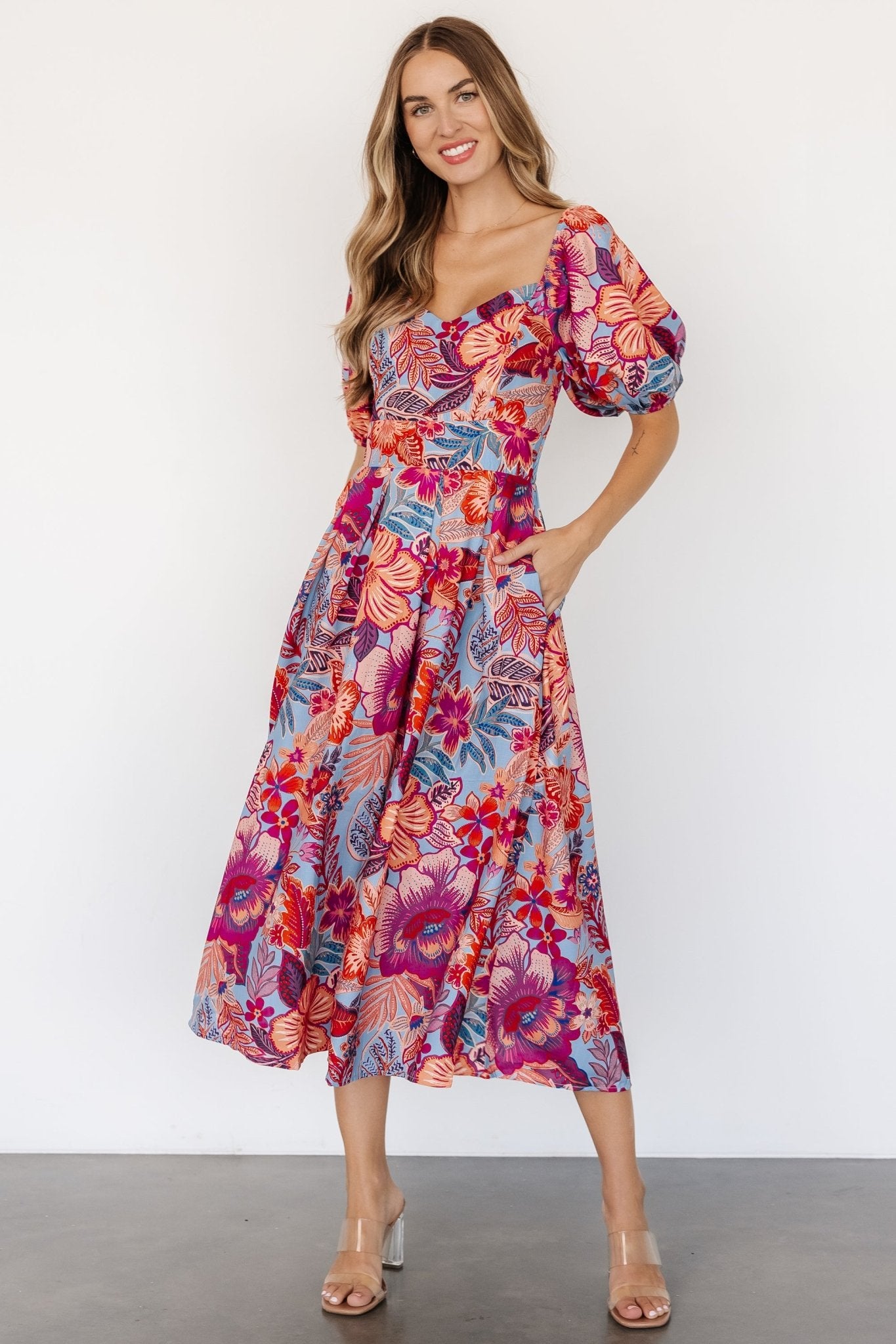 Elisha Midi Dress | Blue + Multi Floral Cheap With Paypal