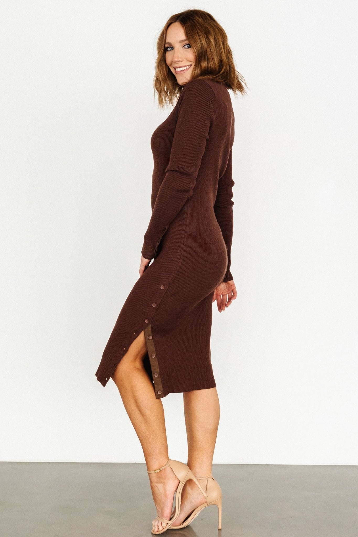 Caldwell Ribbed Turtleneck Midi Dress | Brown Cheap Good Selling