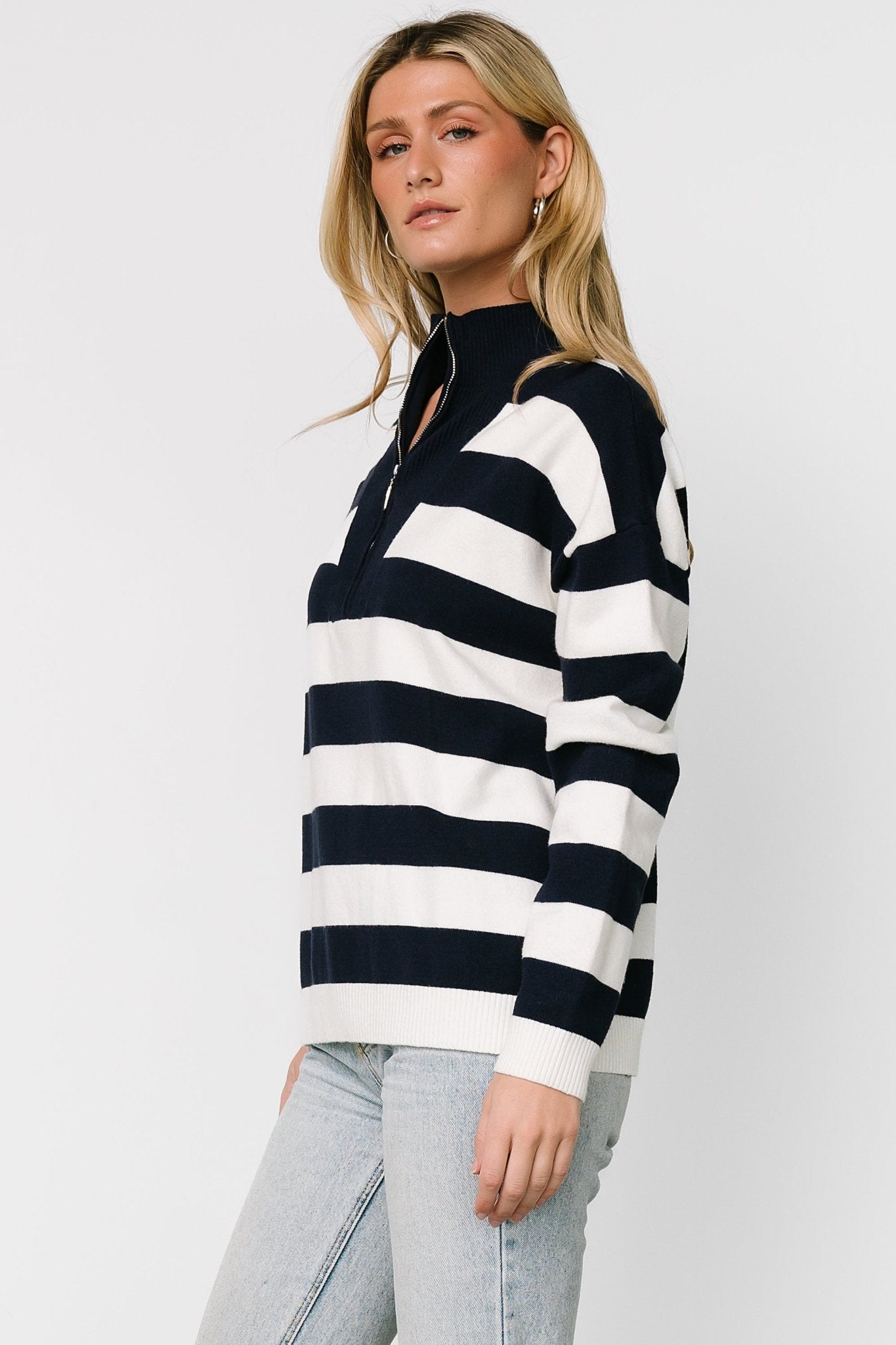 Cornell Half Zip Sweater | Navy + Off White Visit