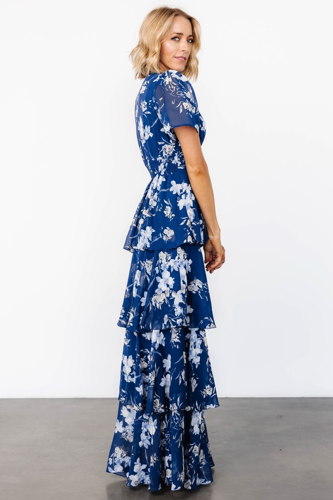 Montaigne Ruffle Maxi Dress | Navy + Blue Floral Cheap Sale With Paypal