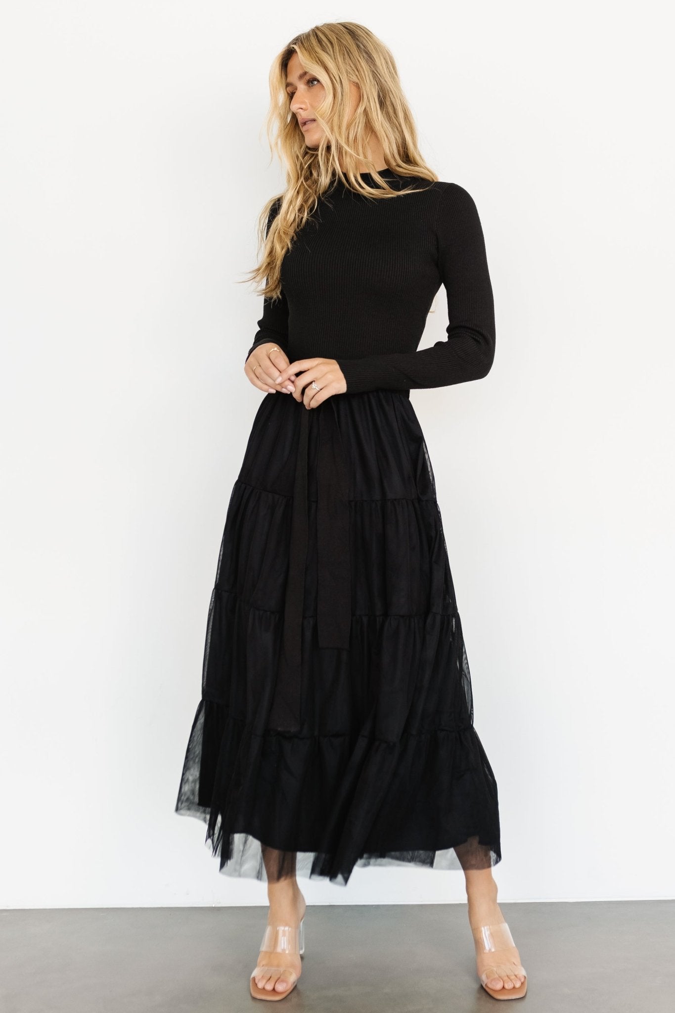 Demi Sweater Tulle Dress | Black Lowest Pice