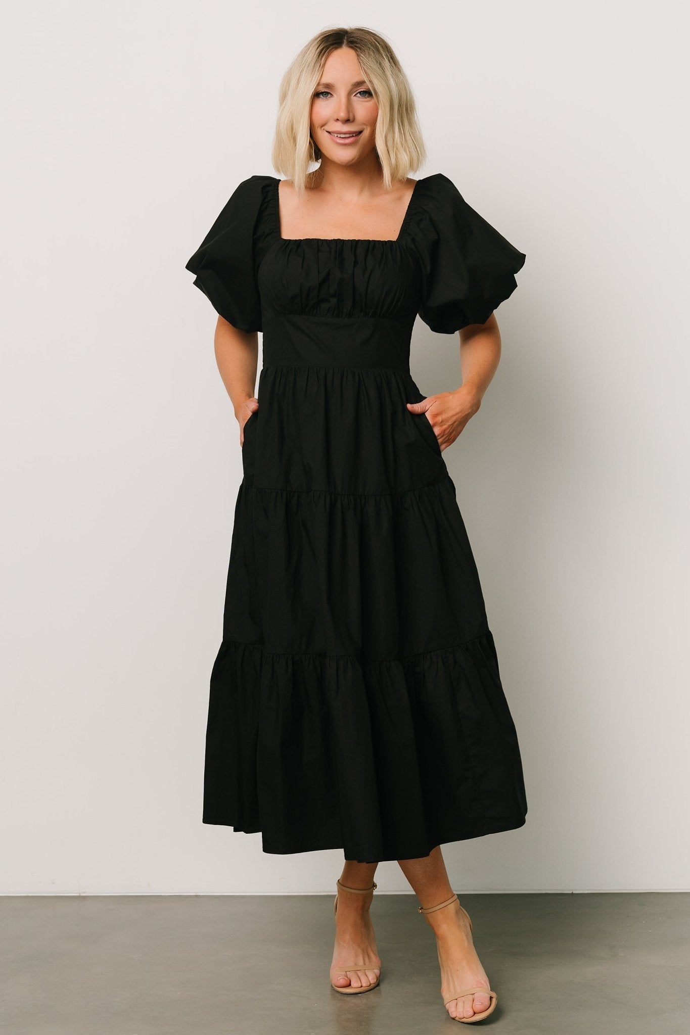 Cindy Puff Sleeve Tiered Dress | Black Official For Sale