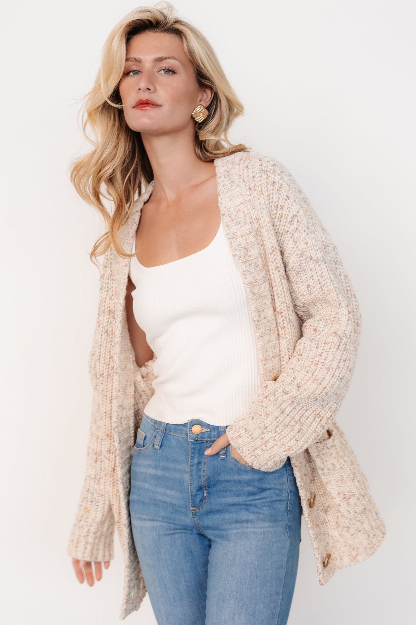 Phillis Chunky Knit Cardigan | Oatmeal Multi Clearance Online Online