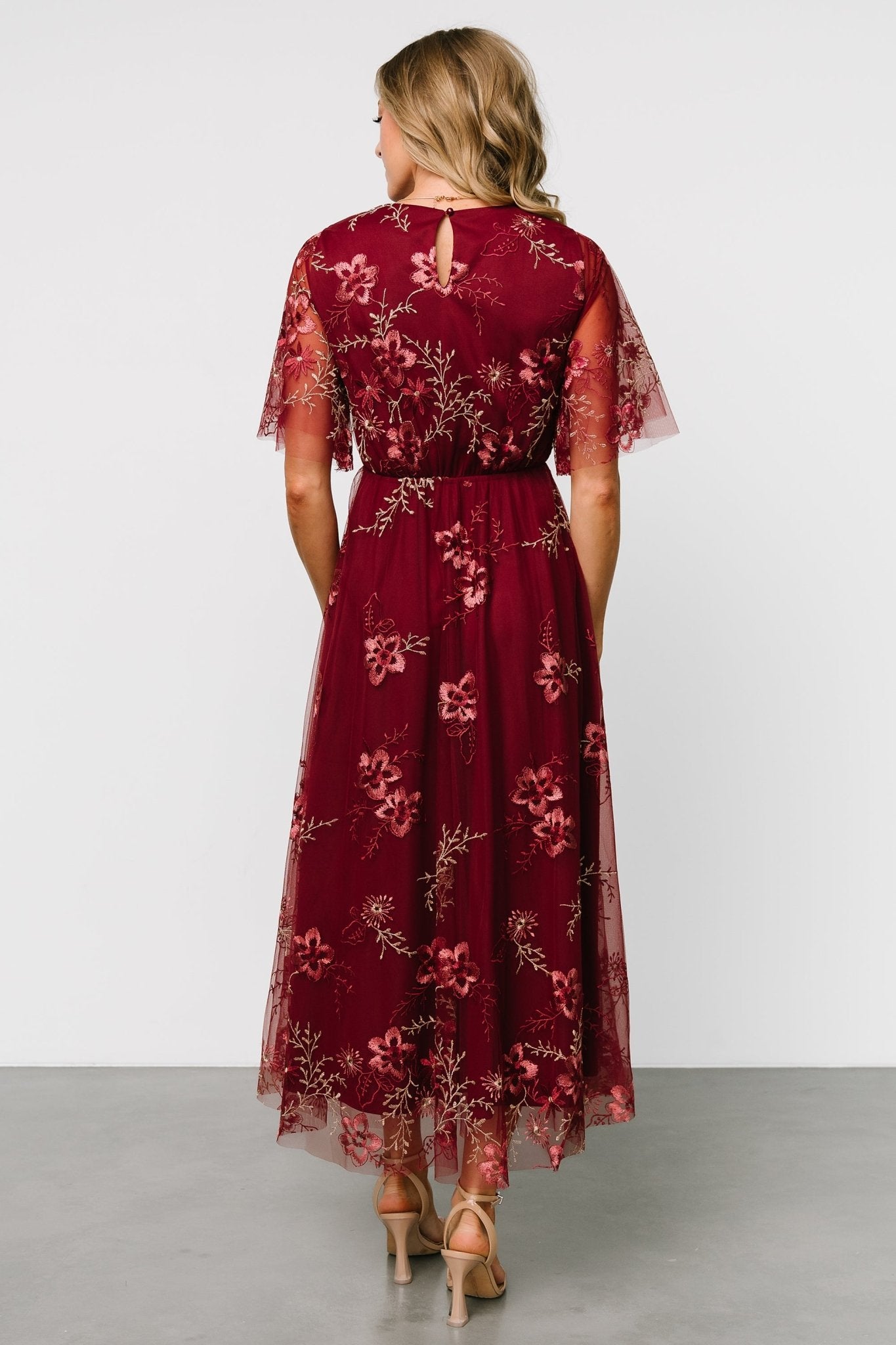 Arabella Embroidered Tulle Maxi Dress | Burgundy Floral For Nice Online