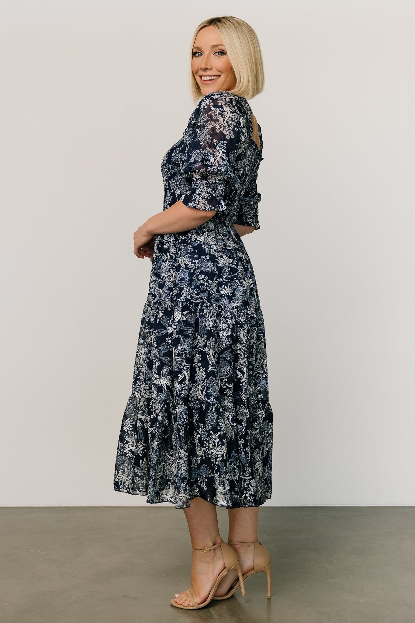 Fabian Jacquard Midi Dress | Indigo Print Cheap Supply