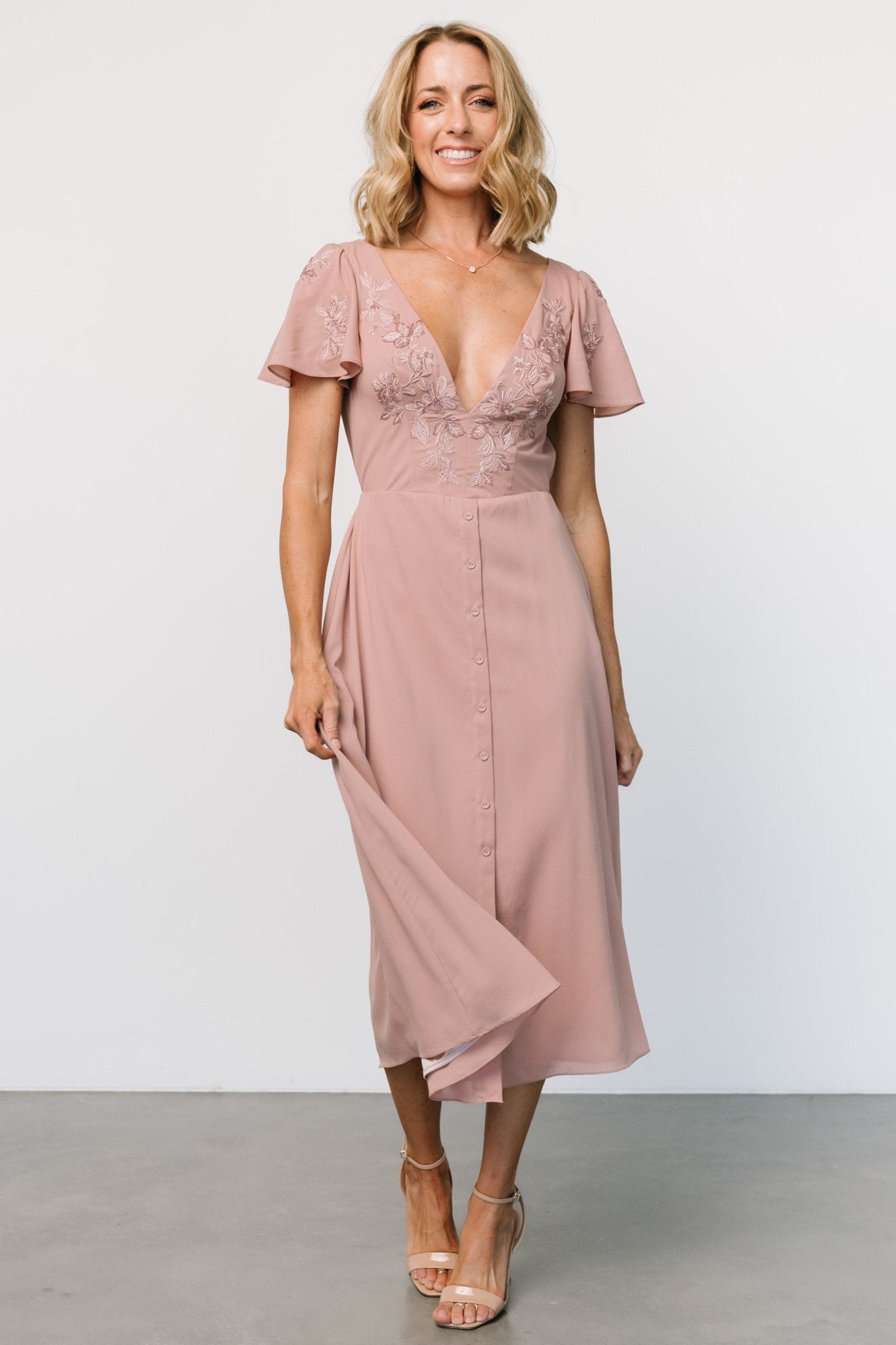 Swan Bead Embroidered Midi Dress | Dusty Rose Buy Cheap Clearance Store