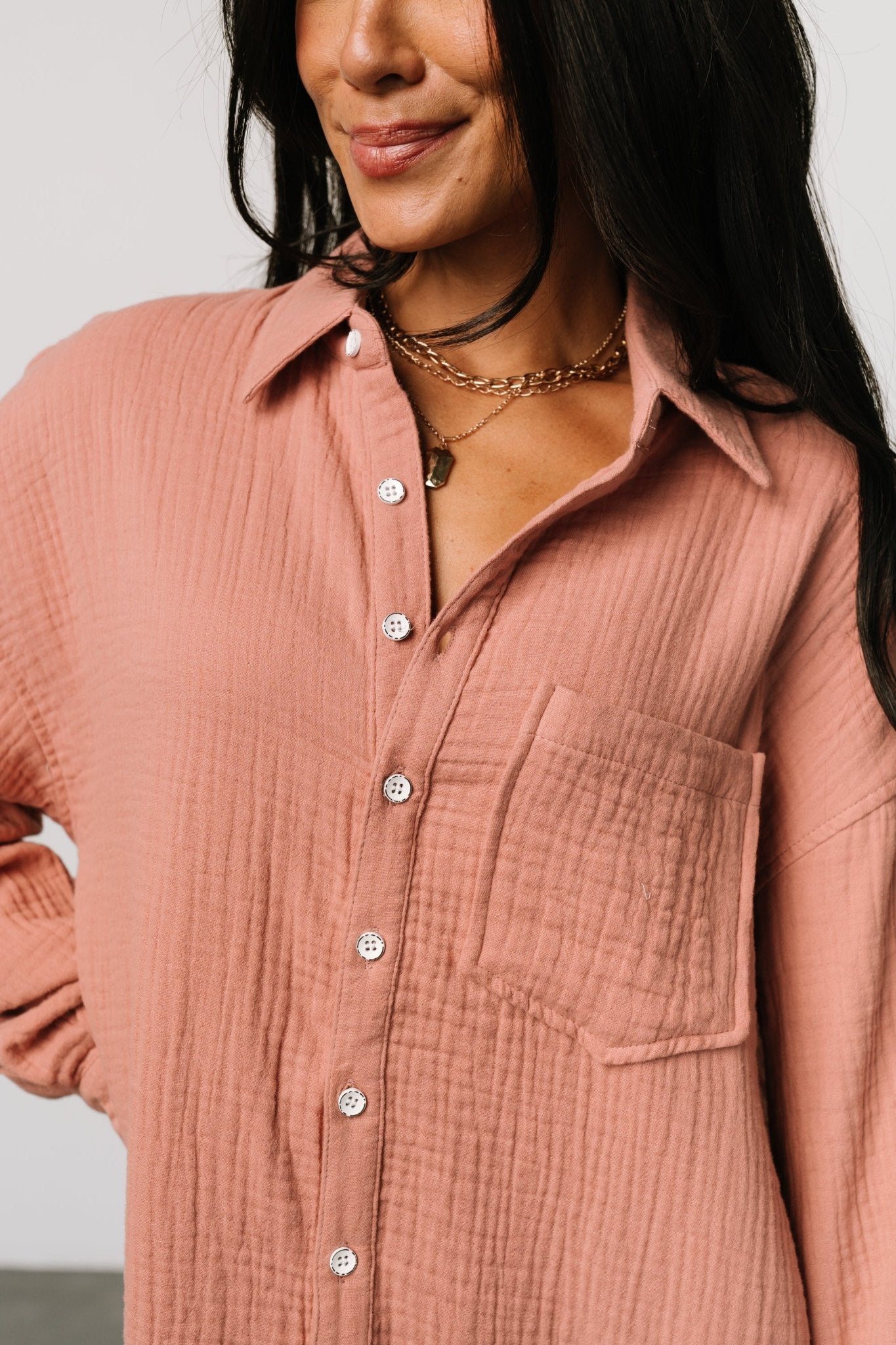 Andres Button Shirt Dress | Dusty Rose Clearance Supply