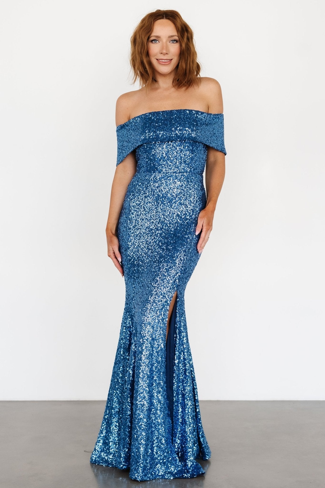 Yvonne Off Shoulder Sequin Gown | Blue Outlet Manchester