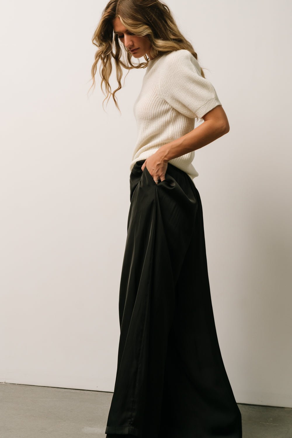 Jayla Palazzo Satin Pant | Black Free Shipping Sale Online