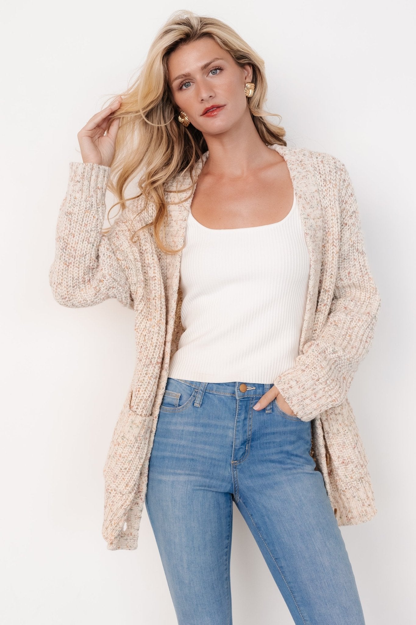 Phillis Chunky Knit Cardigan | Oatmeal Multi Clearance Online Online