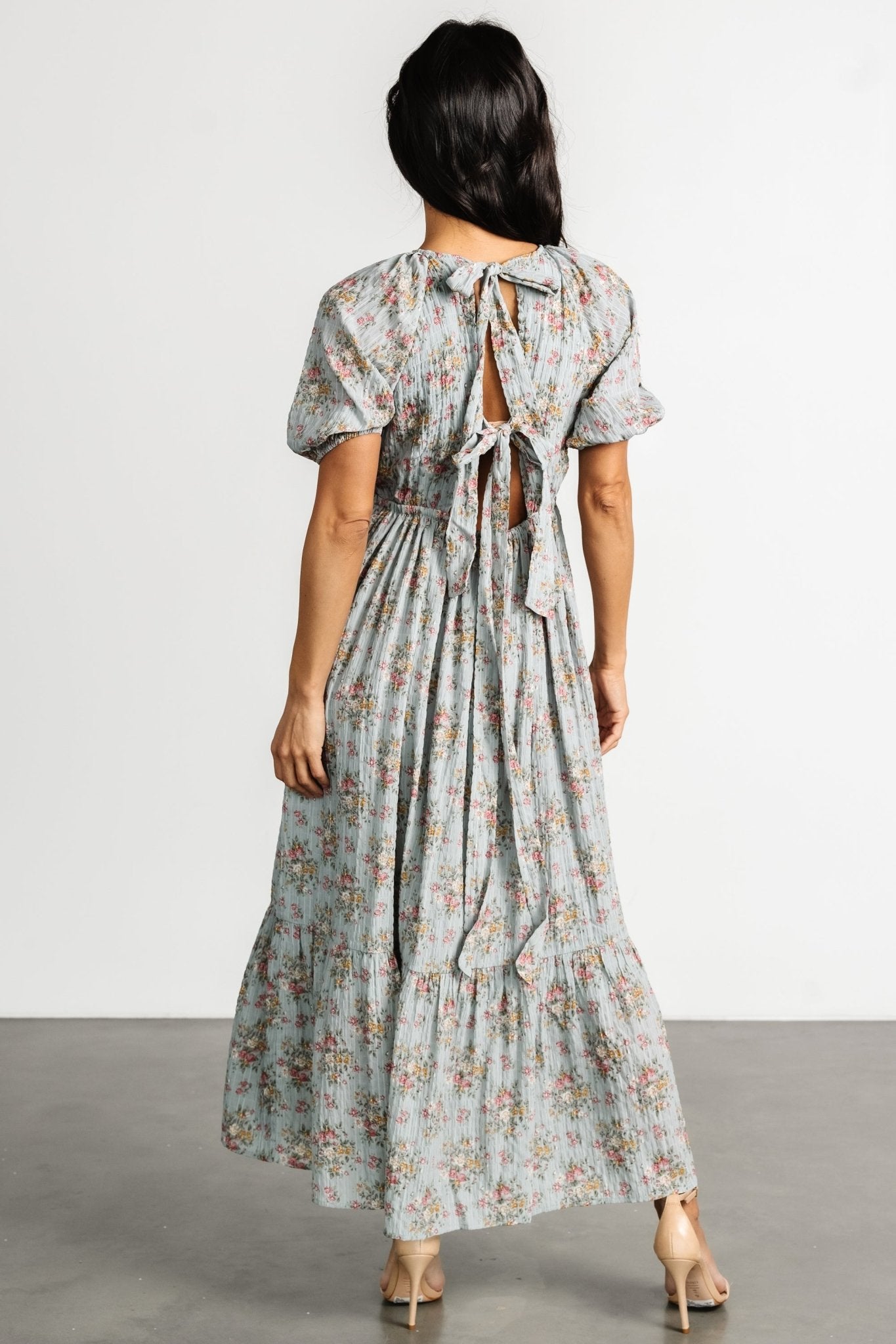 Lucinda Back Tie Dress | Dusty Blue Floral Recommend