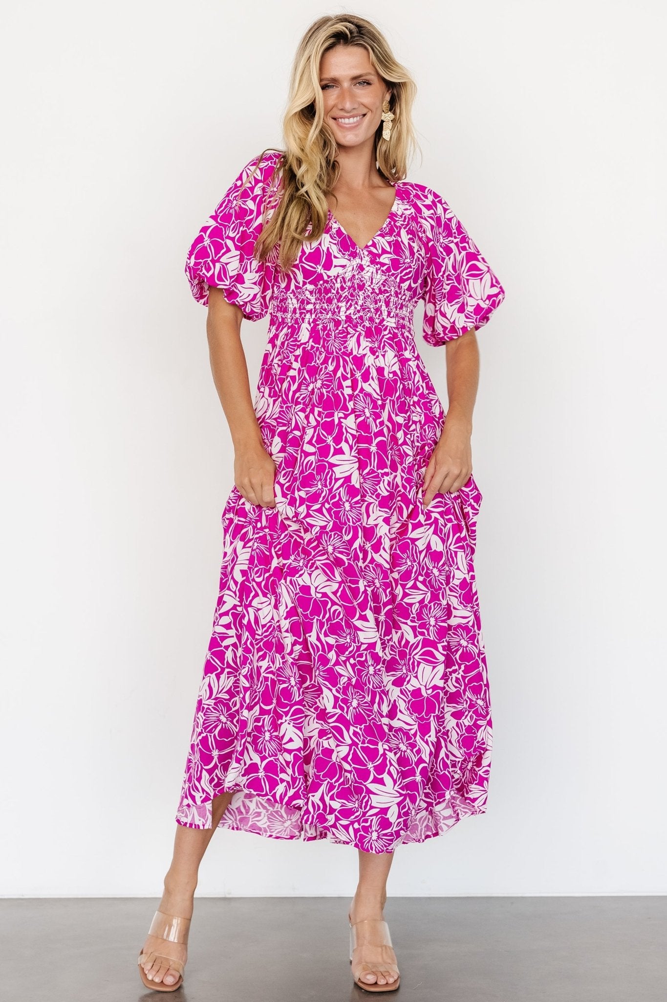 Elaine Maxi Dress | Magenta + White Fashionable Online