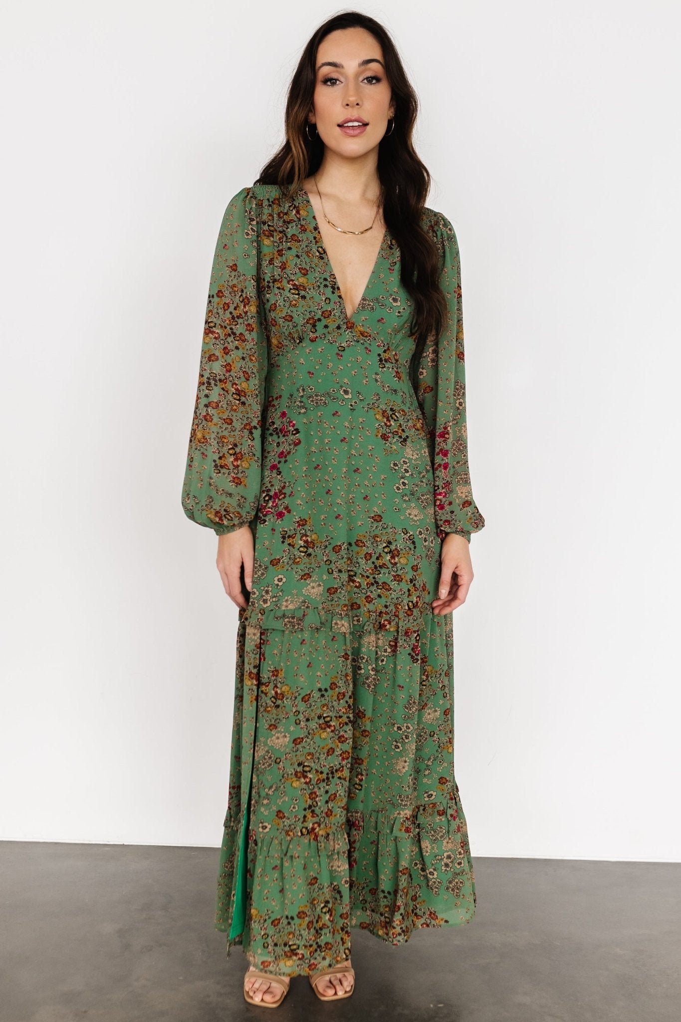 Bowman Deep V Maxi Dress | Green Multi 2025 New For Sale