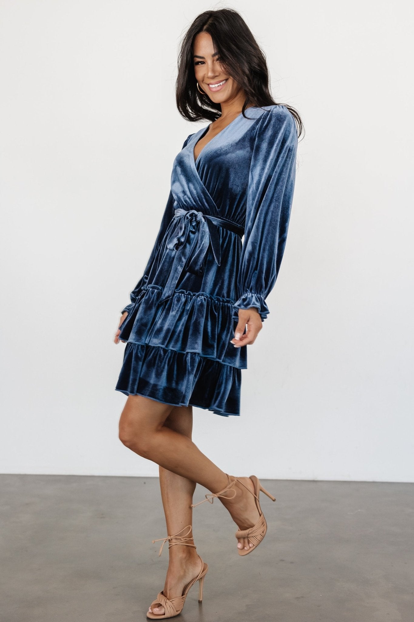 Shannon Velvet Short Dress | Slate Blue Top Quality For Sale