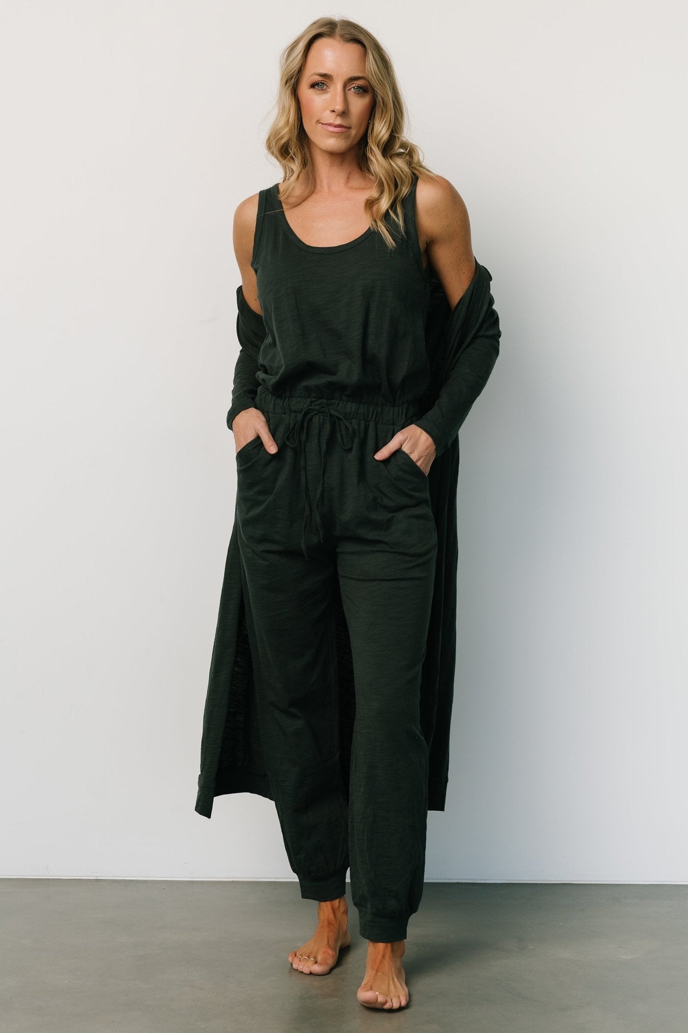 Janae Jumpsuit + Cardigan Set | Dark Green Pay With Visa