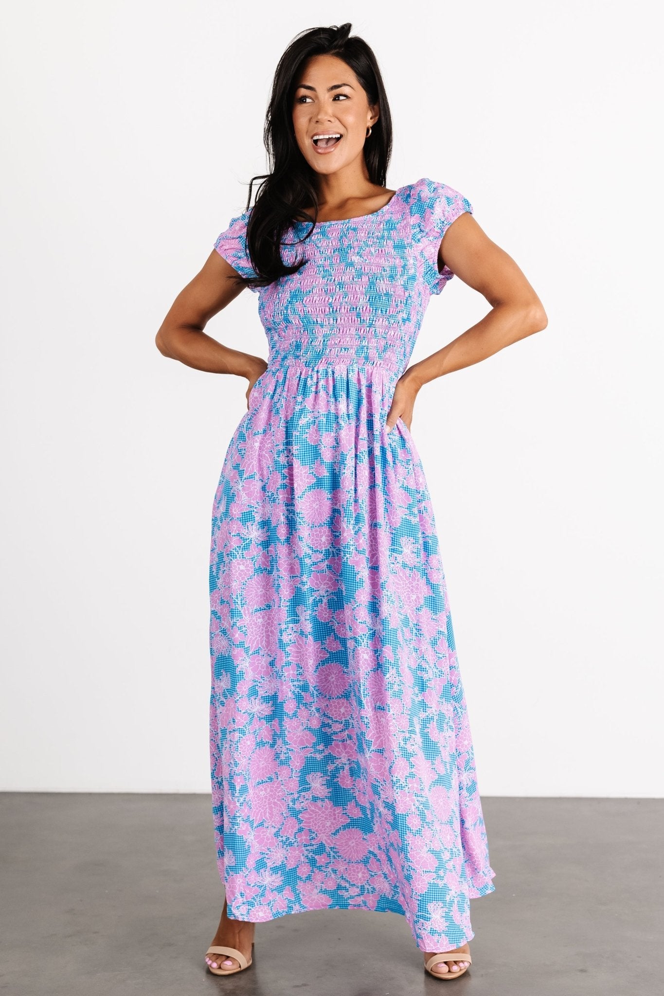 Tabitha Open Back Maxi Dress | Blue + Pink Choice Cheap Pice