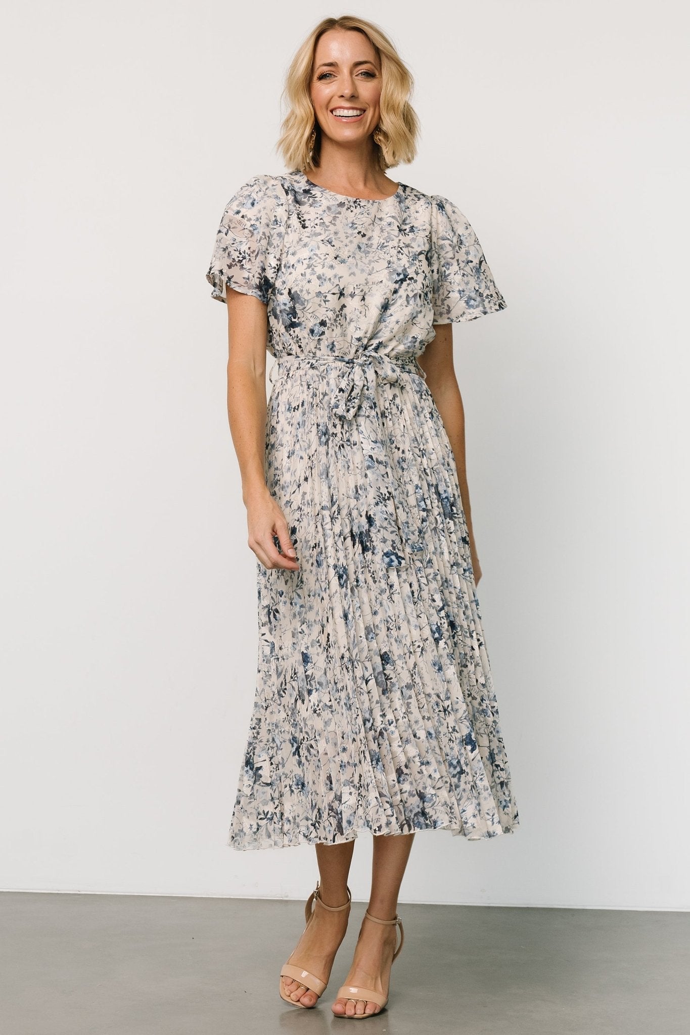 Alexandra Pleated Dress | Off White + Blue Wiki For Sale