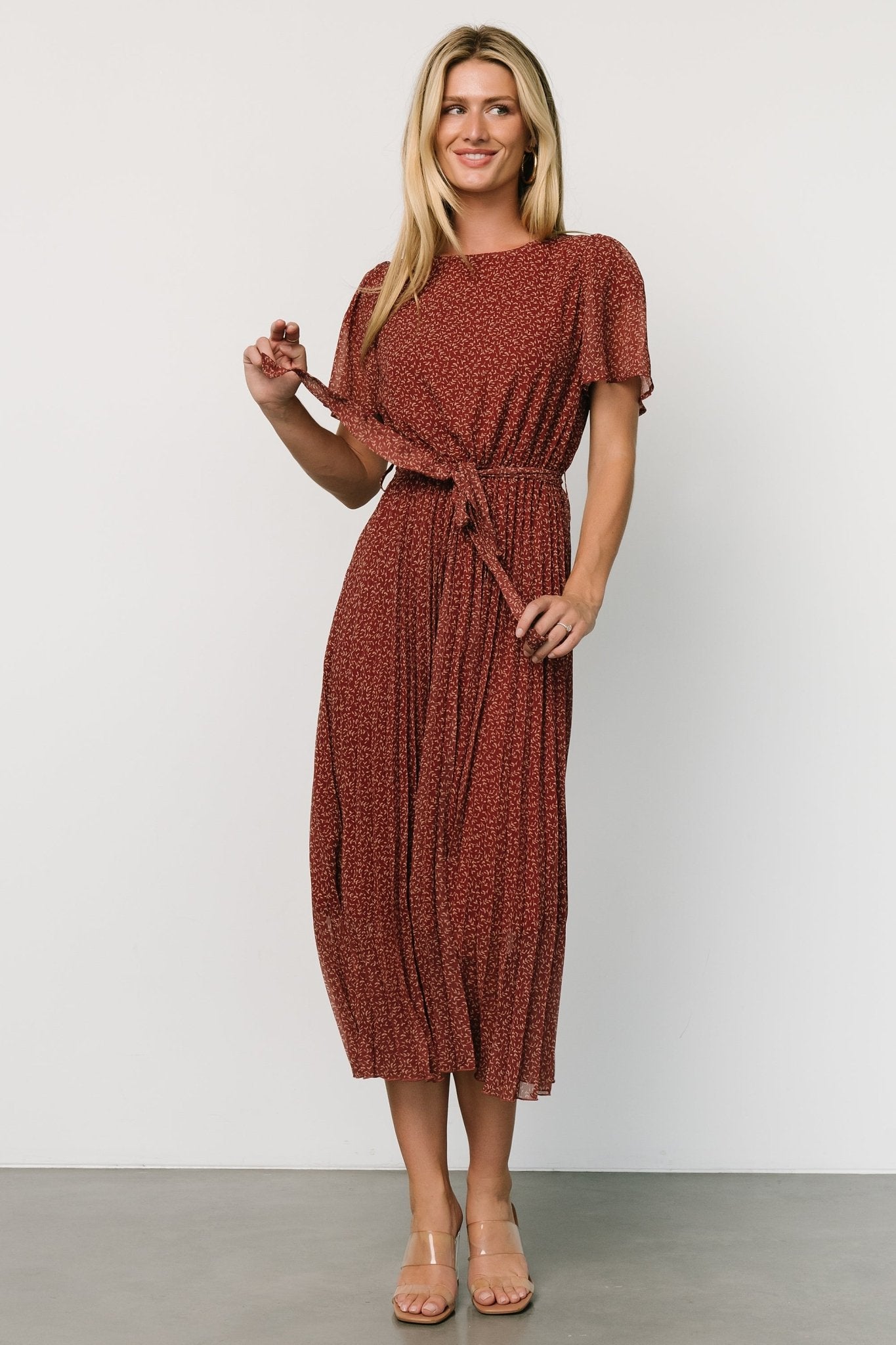 Prim Pleated Dress | Dark Rust Cheap Extremely