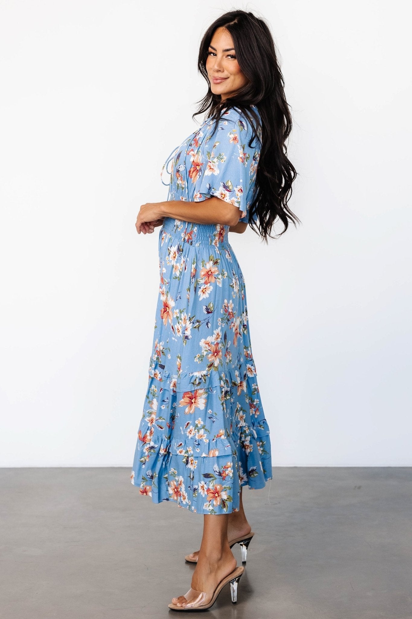 Spell Boho Midi Dress | Blue + Peach Floral Pictures Cheap Online