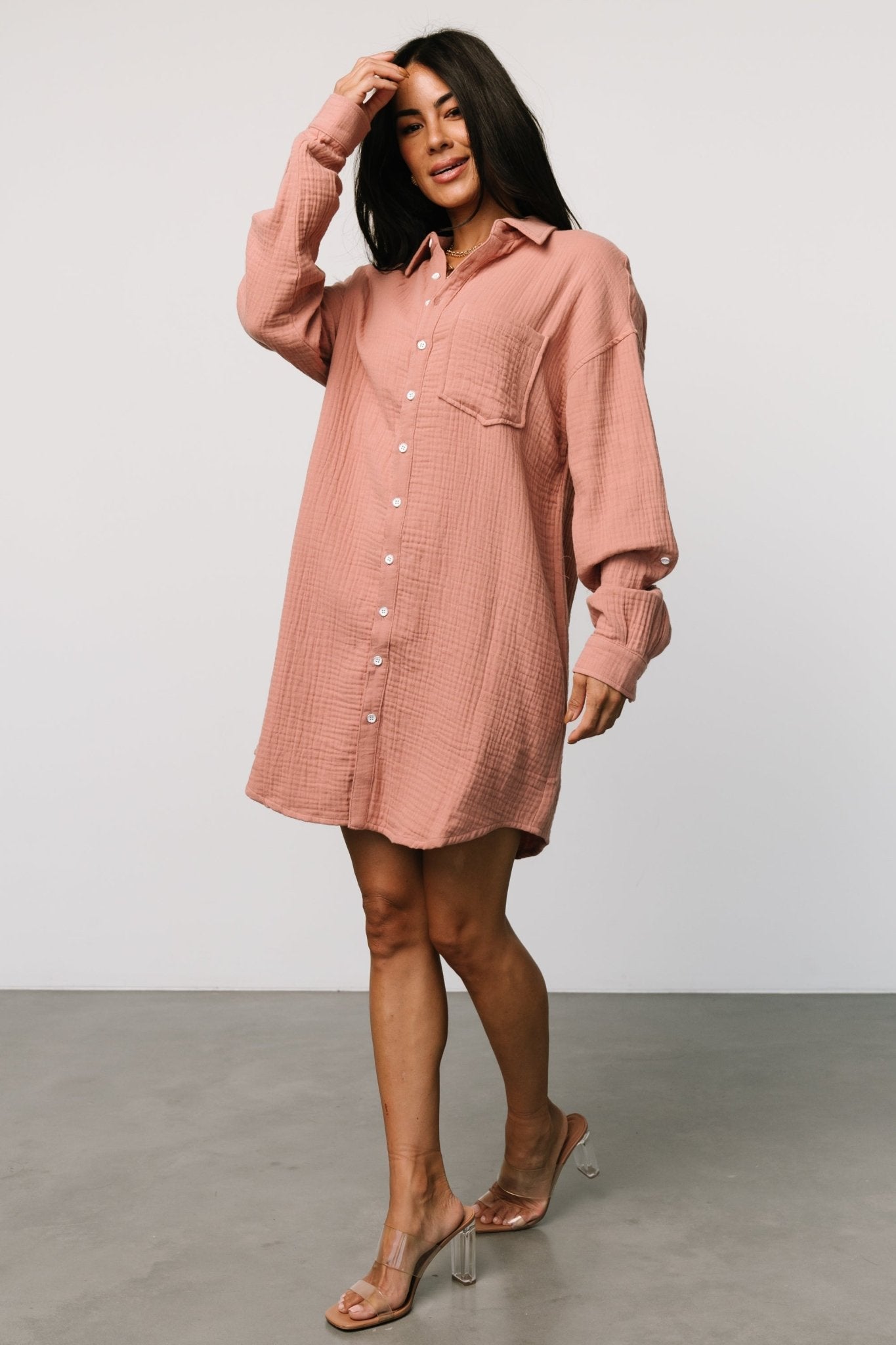 Andres Button Shirt Dress | Dusty Rose Clearance Supply