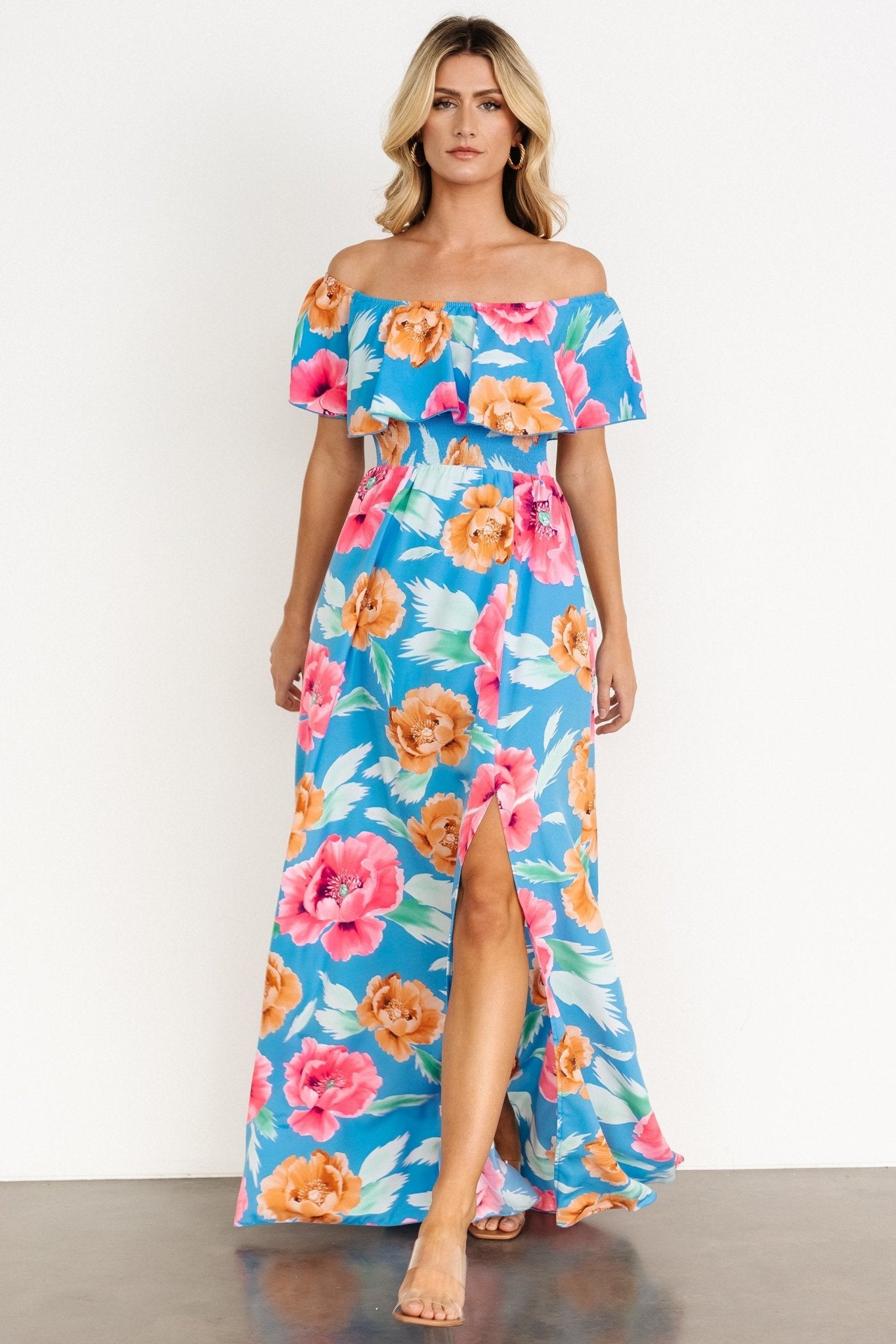 Talia Off Shoulder Maxi Dress | Sea Blue Floral Outlet Finishline