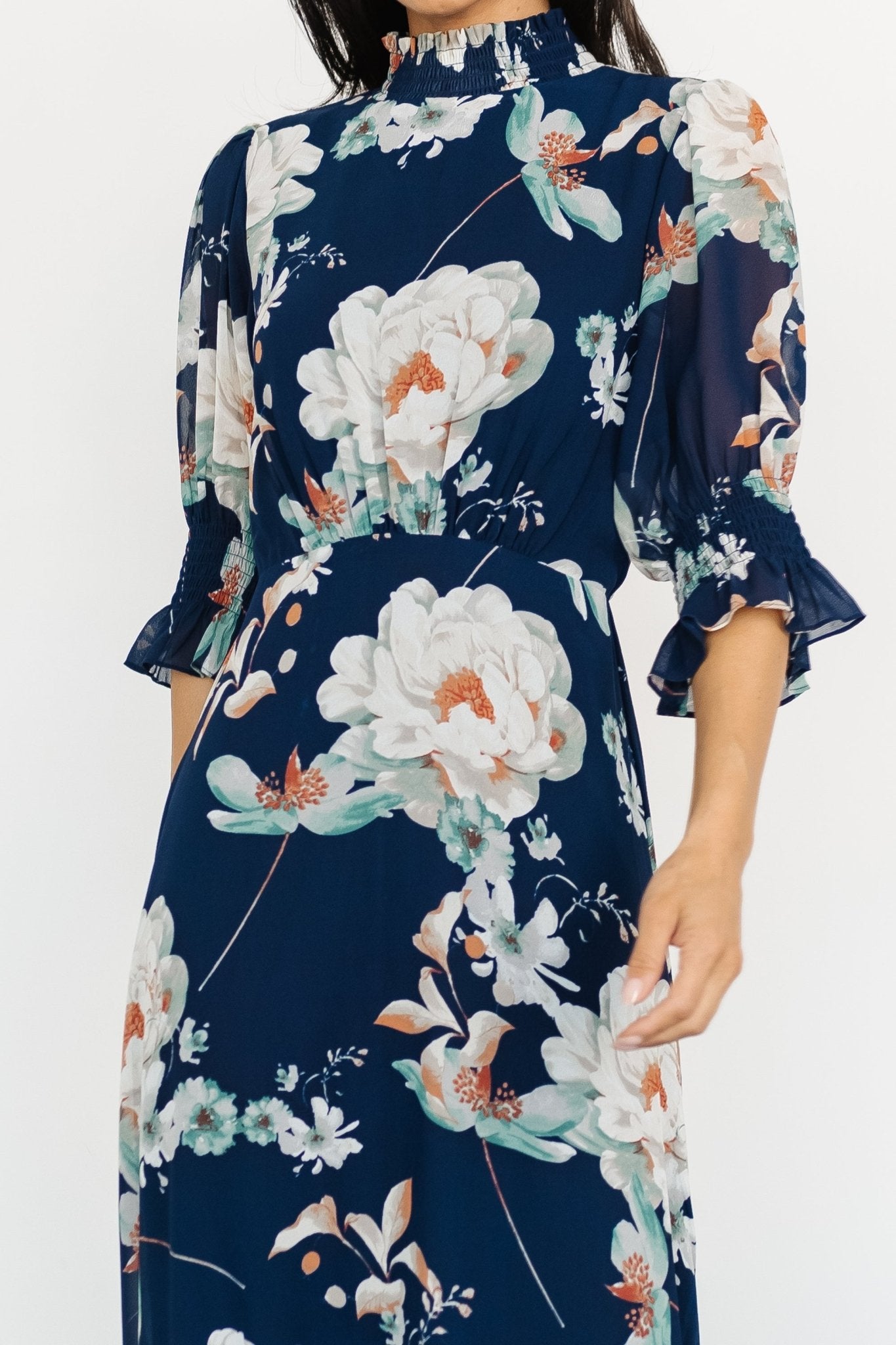 Marie Mock Neck Maxi Dress | Navy Floral Free Shipping High Quality