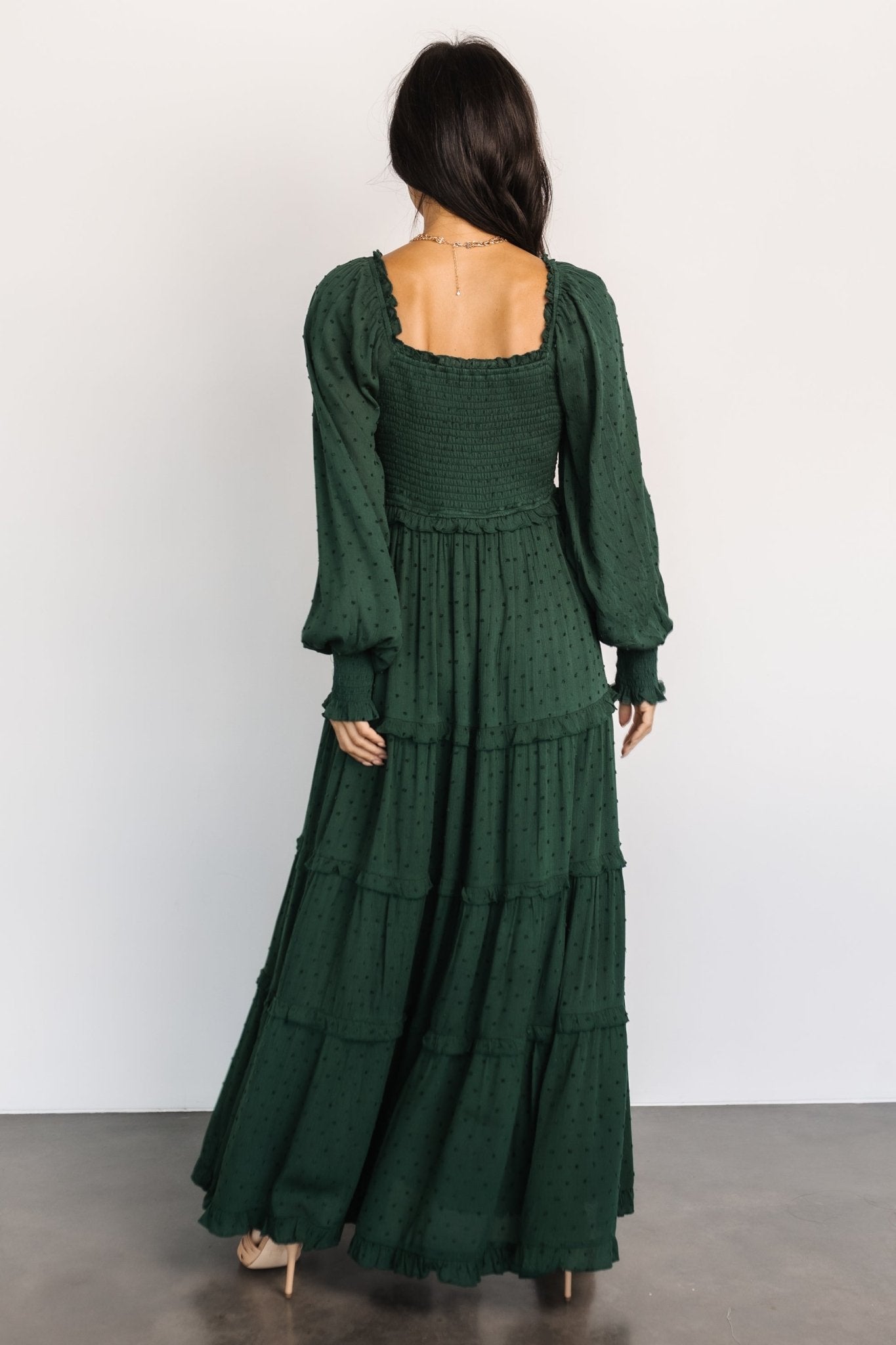 Amanda Smocked Dotted Maxi Dress | Evergreen Cheap 2025 Newest